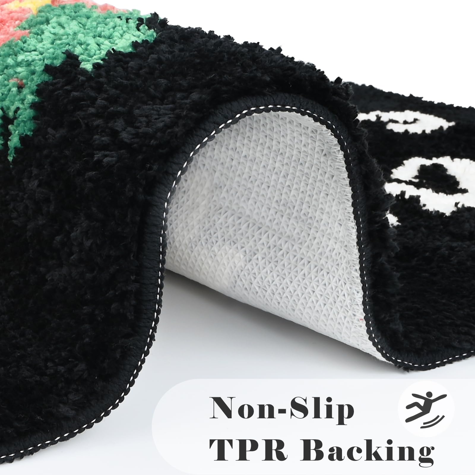 Yonchic Strawberry Bathroom Rugs, Cute Funny Decor Bath Mat, 20   X32    Black And White Mats, Water Absorbent Non Slip Rug For