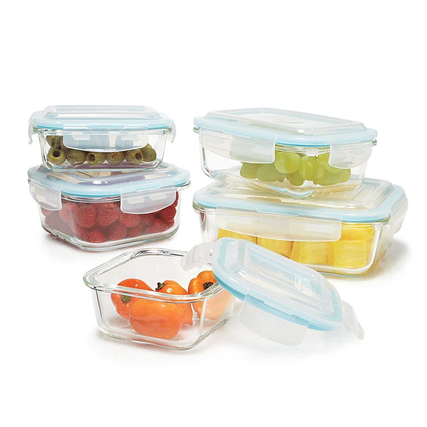Gourmet Home Products 10 Piece Glass Container Food Storage Set With Locking Lids, Clear