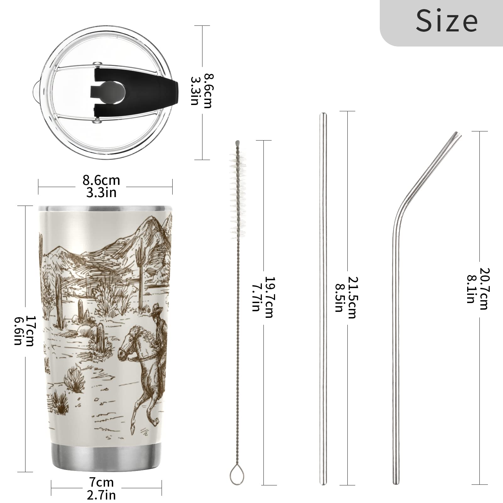 Xigua 20Oz Western Desert Cowboy Tumbler With Lid,Stainless Steel Vacuum Insulated Coffee Ice Cup Double Wall Travel Flask