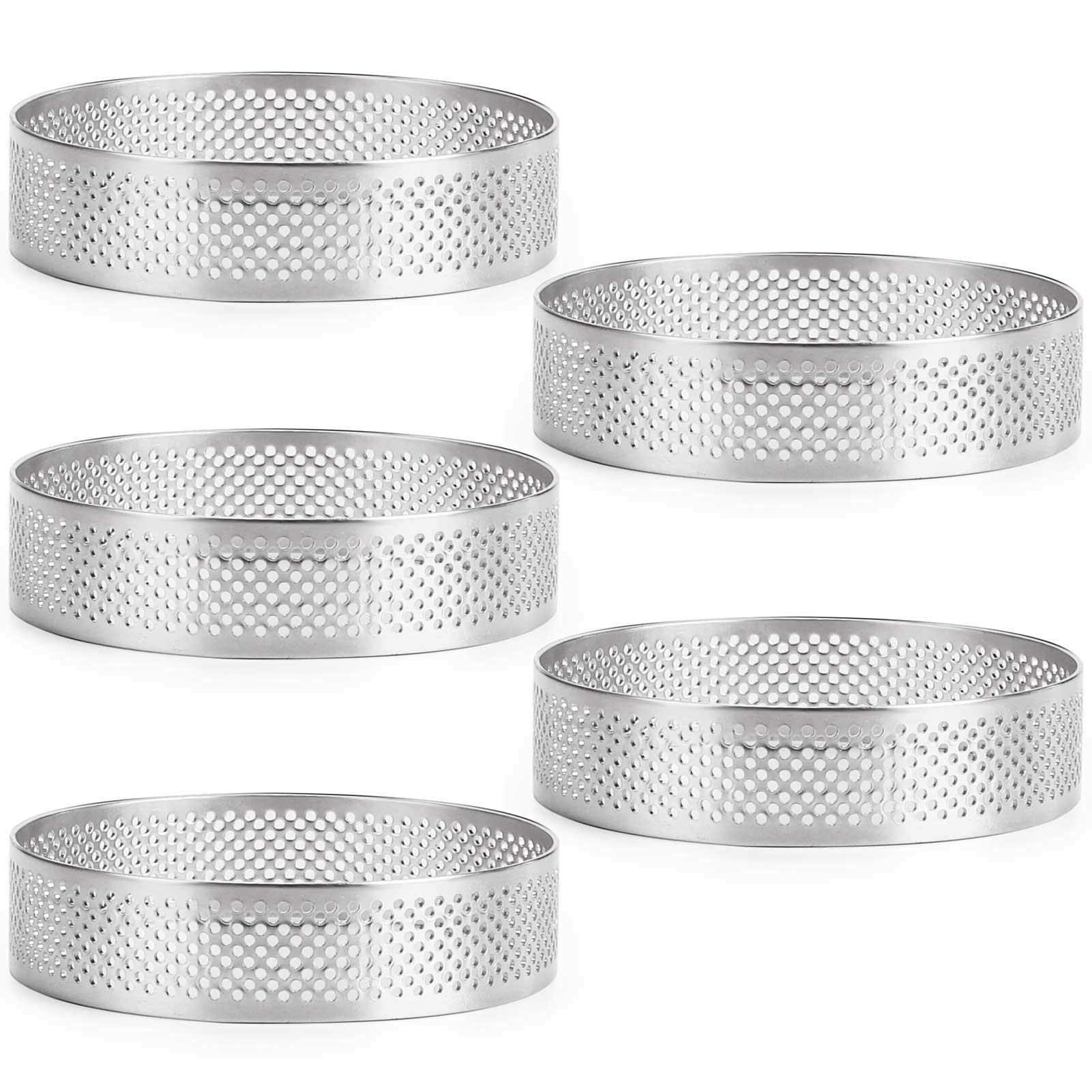 Fangsun Tart Ring, Perforated Tart Rings For Baking, Stainless Steel Nonstick Round Cake Ring, Metal Pastry Mold For French Dess