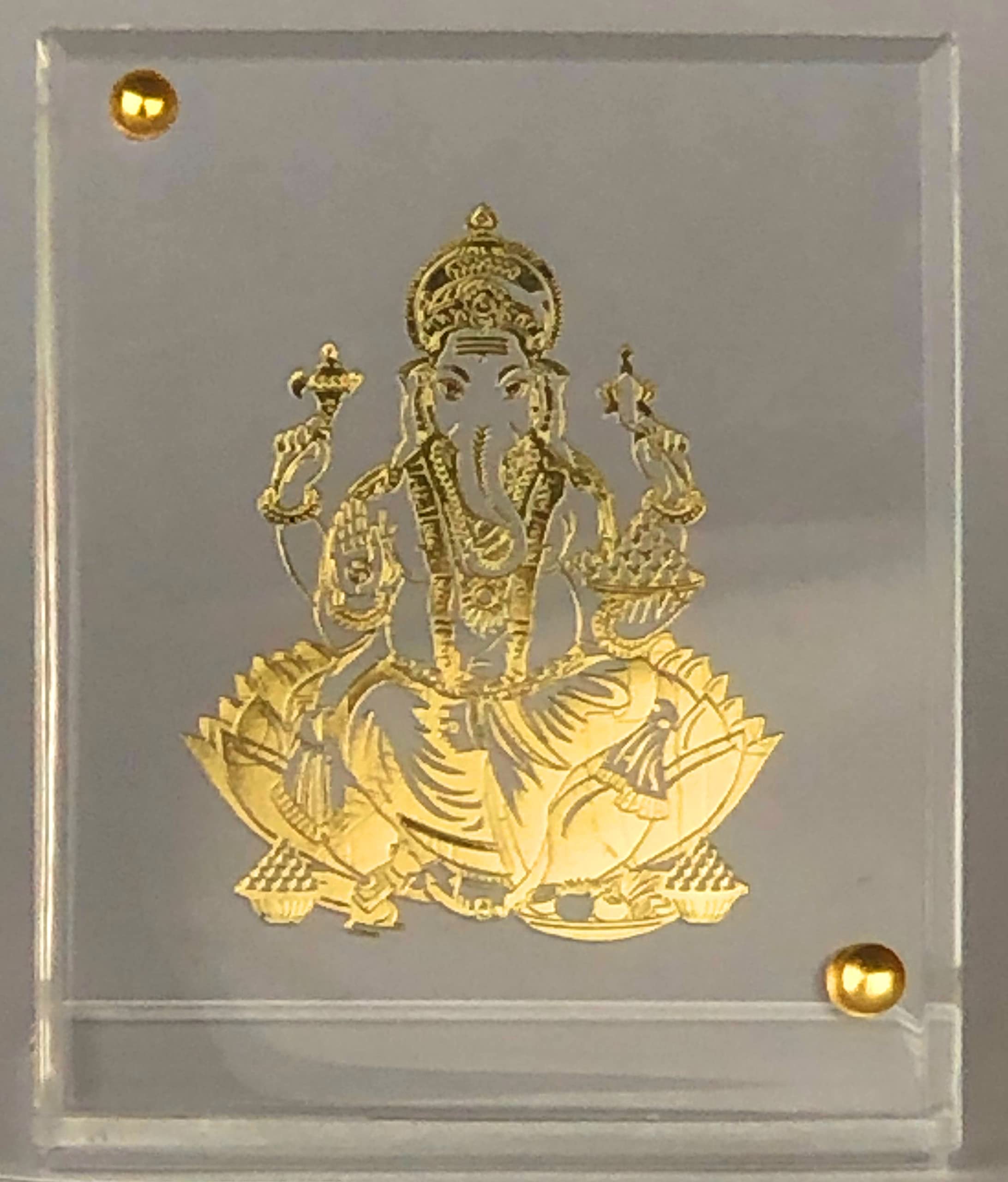 Shree Kreations Gold Plated Ganesh Ji Frame For Tabletop & Car Dashboard Showpiece On Acrylic Stand For Home, Puja Room & Office