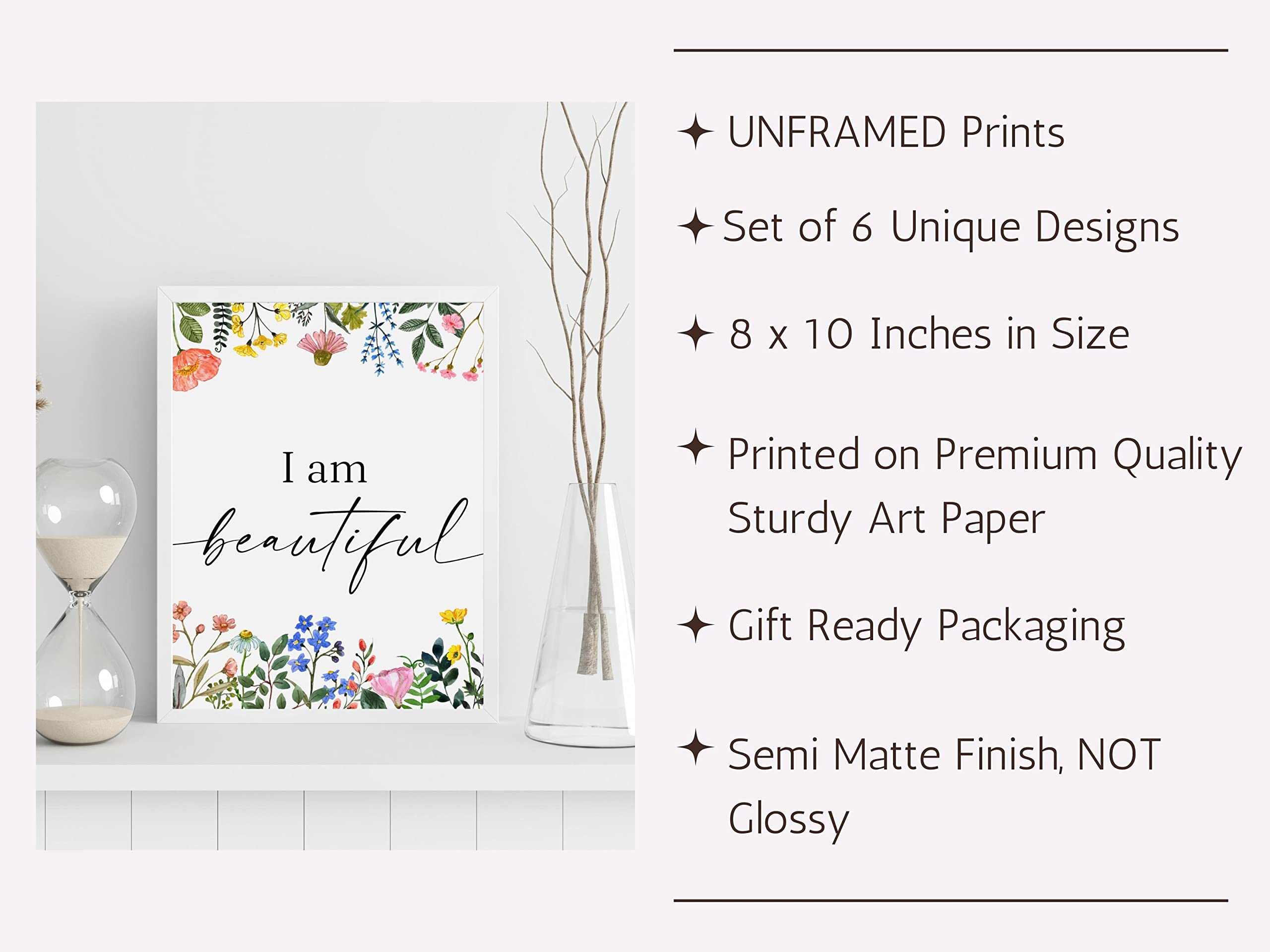 Juju'S Vibes Positive Affirmations Wall Art, Set Of 6 8X10 Posters, Inspirational Poster Prints For Women, Teen Girls, Room, Bed