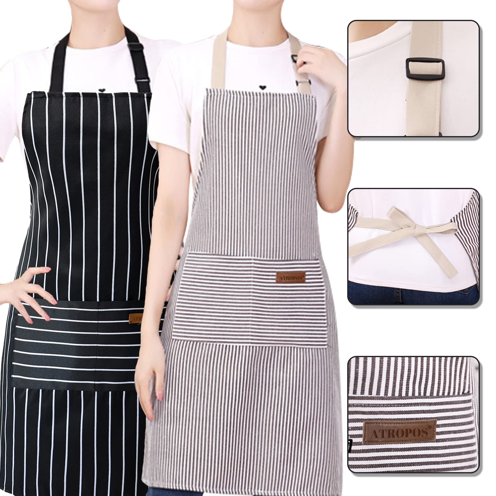 Atropos 2 Pcs Aprons For Women With Pockets, Aprons For Men, Womens Kitchen Apron, Cooking Apron Adjustable Bib Chef Apron(Unise