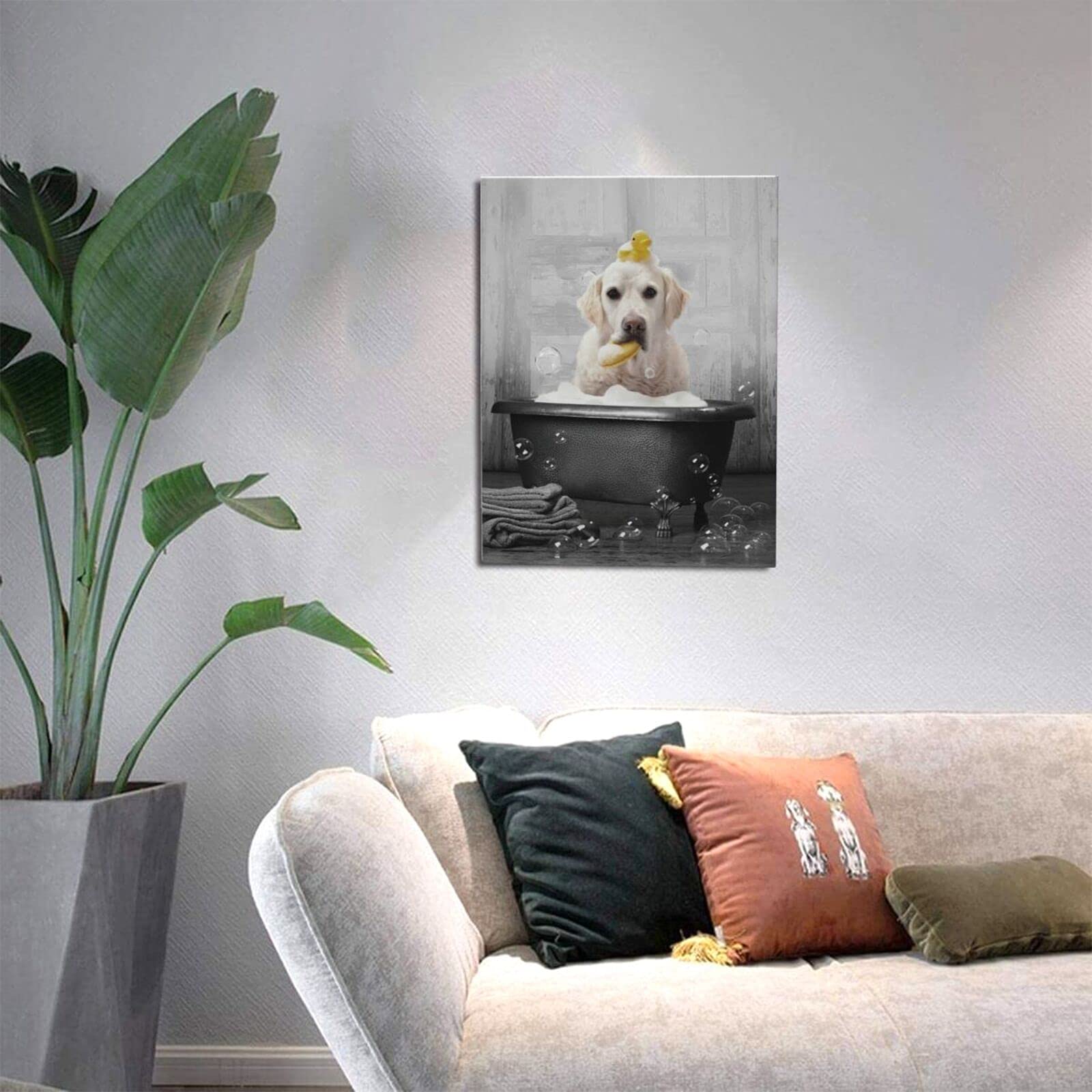 Dog In Bathtub Canvas Wall Art Black And White Animals Bathroom Decor Print Painting Funny Bathtub Labrador Pictures Modern Home