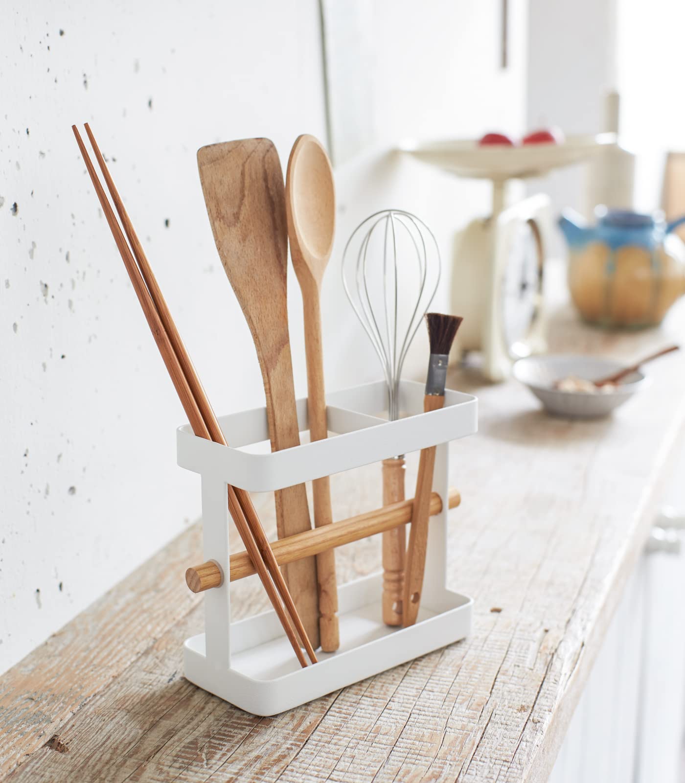 Yamazaki Home Wide Tool Stand-Kitchen Utensil Holder, Cooking Storage Organizer, One Size, White