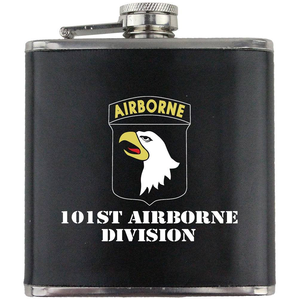 Army 101st Airborne Division Full Color Stainless Steel Leather Wrapped 6oz. Flask