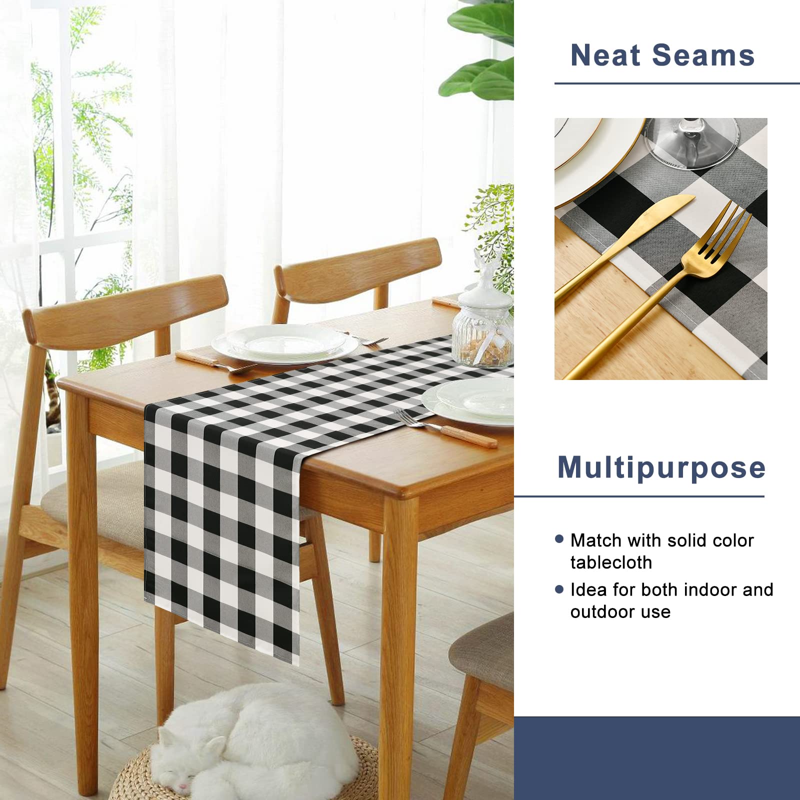 Hiasan Buffalo Plaid Table Runner, Classic Farmhouse Black And White Tabletop Collection, Waterproof Table Runner For Kitchen Di