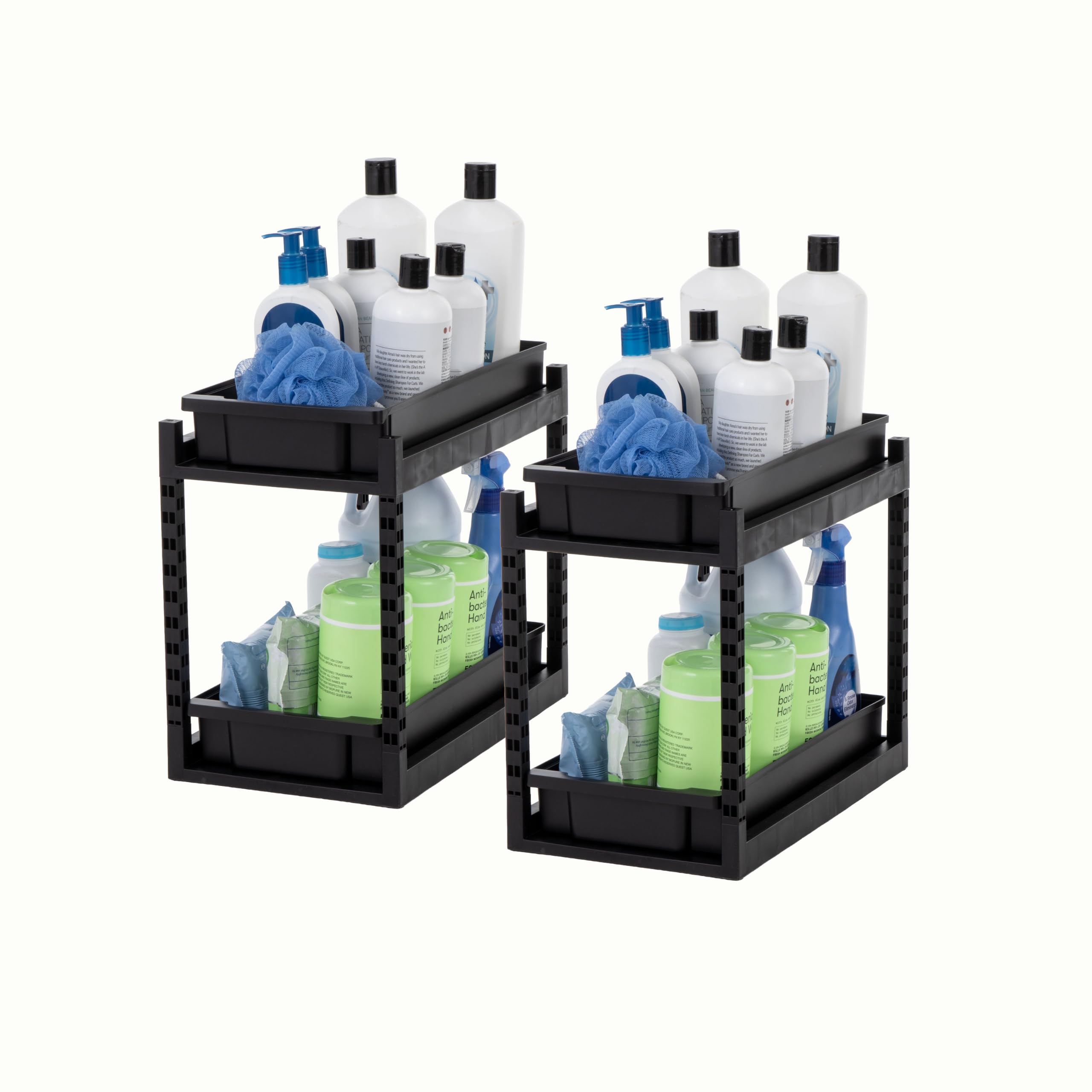 IRIS USA 2 Tier Pull Out Drawer Organizer, Kitchen Bathroom Pantry, 2 Pack