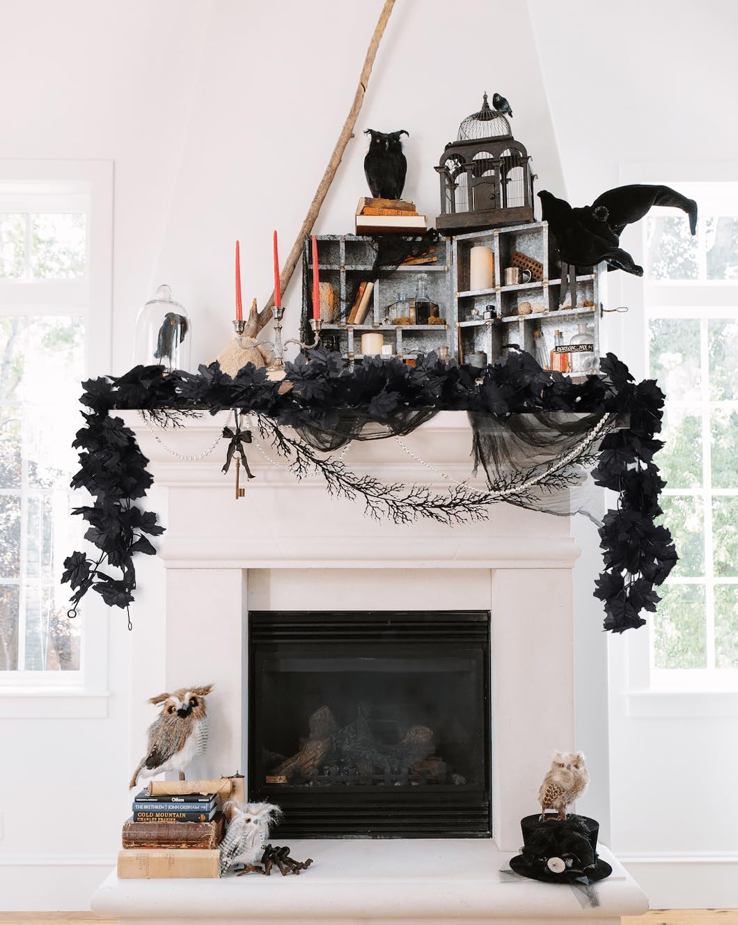 Fall Decor Black Garland, Black Decorations Halloween Garland, Fall Wall Hanging Maple Leaves, Artificial Black Maple Leaf Vine,