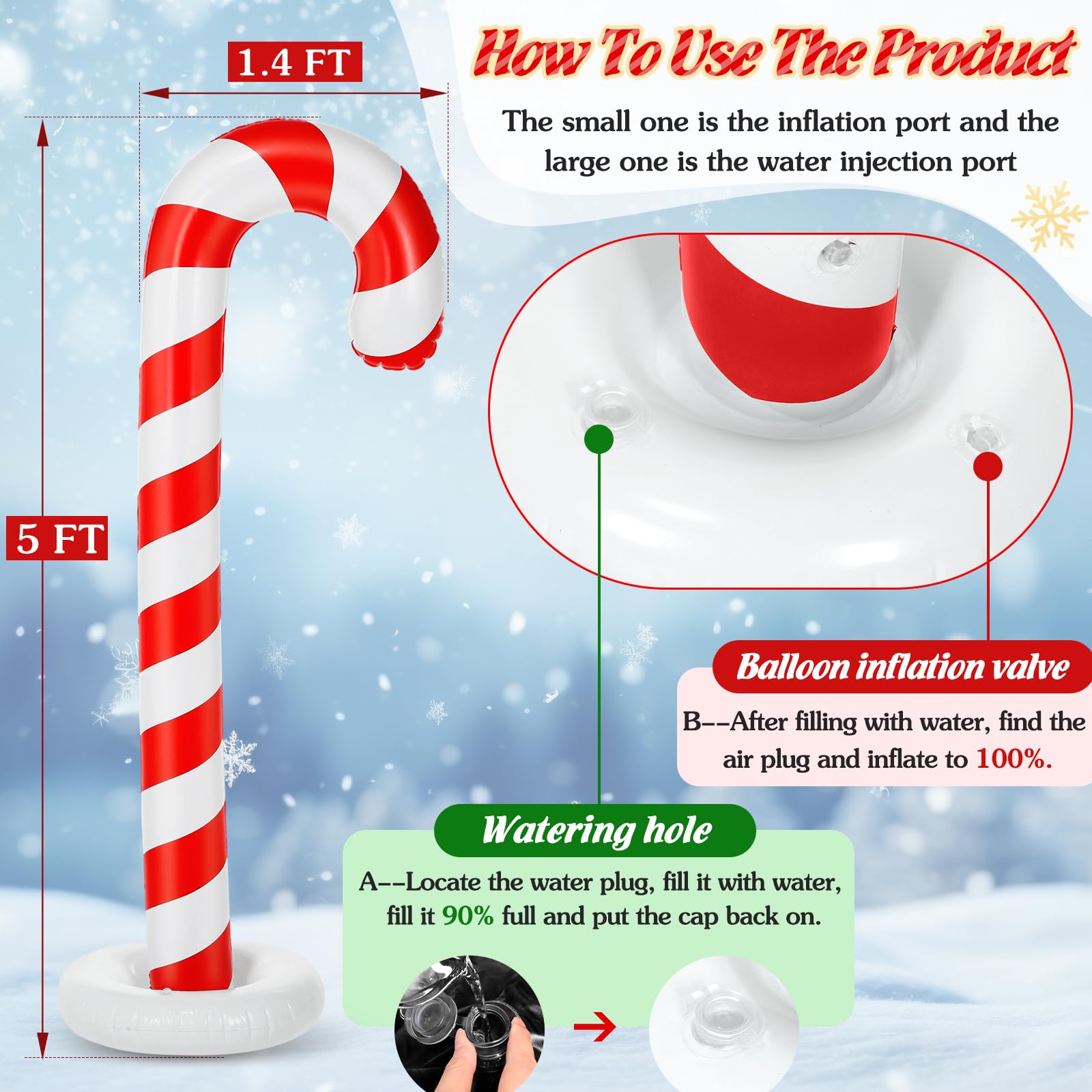 Simgoing 4 Pack 5ft Christmas Inflatable Candy Canes Outdoor Decorations, PVC Xmas Candy Canes Inflatable Column for Holiday Ind