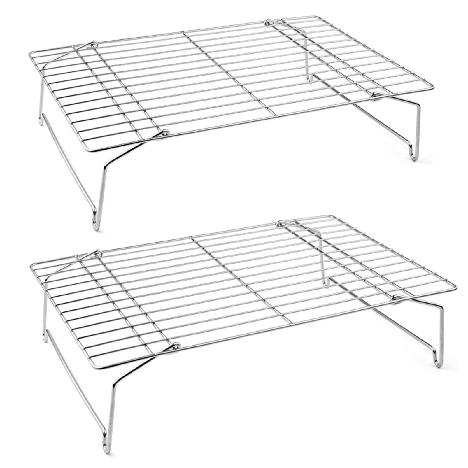 P&P Chef Cooling Rack Set, 2-Tier Stackable Stainless Steel Wire Racks For Baking Cooking Cooling Roasting, Collapsible & Heavy