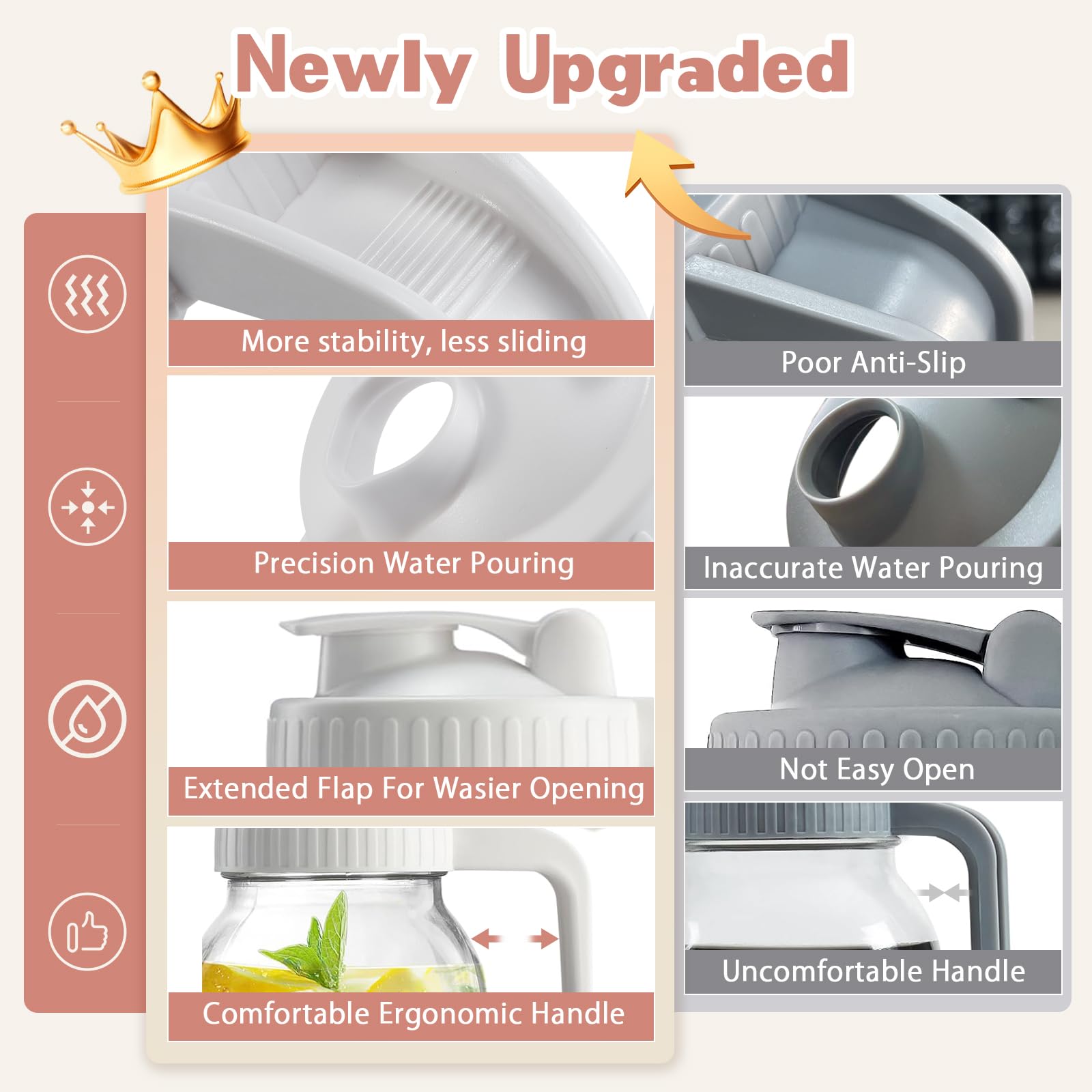 2 Pack Wide Mouth Mason Jar Lids V-Shaped With Handle, Mason Jar Pour Spout Lid With Extended Flip Lid Easy To Open, Airtight Le