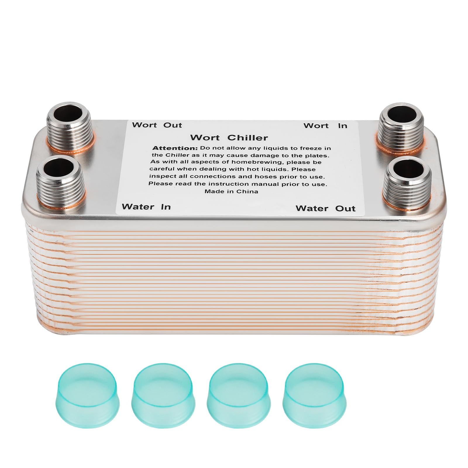FERRODAY Wort Chiller 30 Plate 1/2 NPT Plate Chiller Stainless Steel Brazed Plate Heat Exchanger 1/2 Thread Plate Chiller - 7.3'' x 2.8''