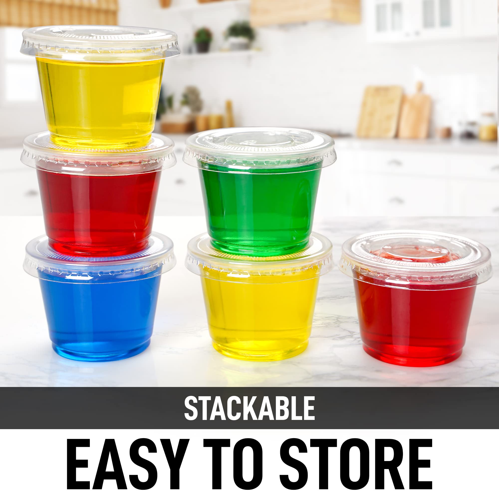 Simple Craft (1 Ounce, 50 Cups Clear Halloween Jello Shot Cups With Lids - Plastic Portion Cups - Condiment Containers - Disposa