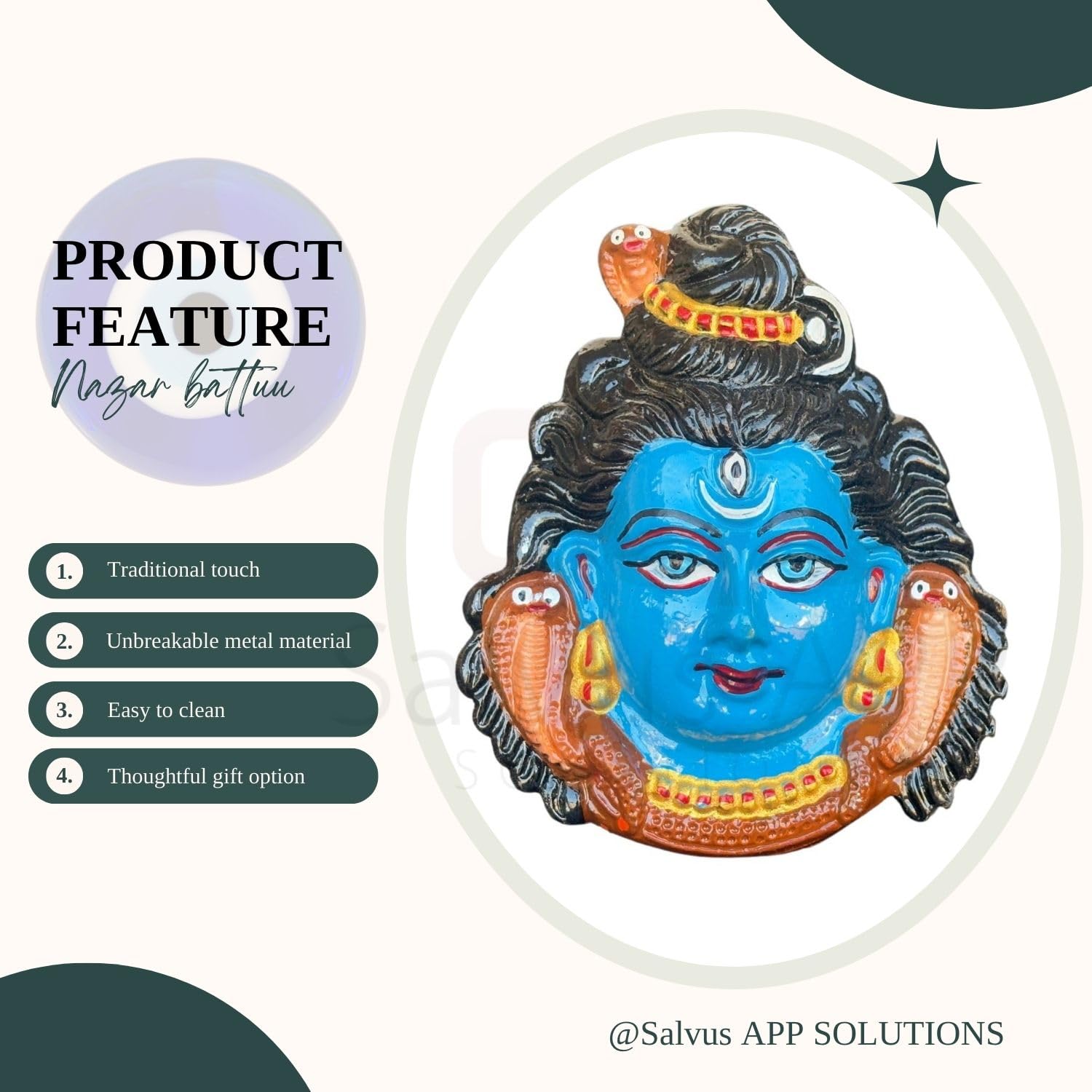 Salvus App Solutions Unique Metal Lord Shiva/Mahakal Face Wall Hanging For Decoration & Evil Eye Protection For Home, Office & S