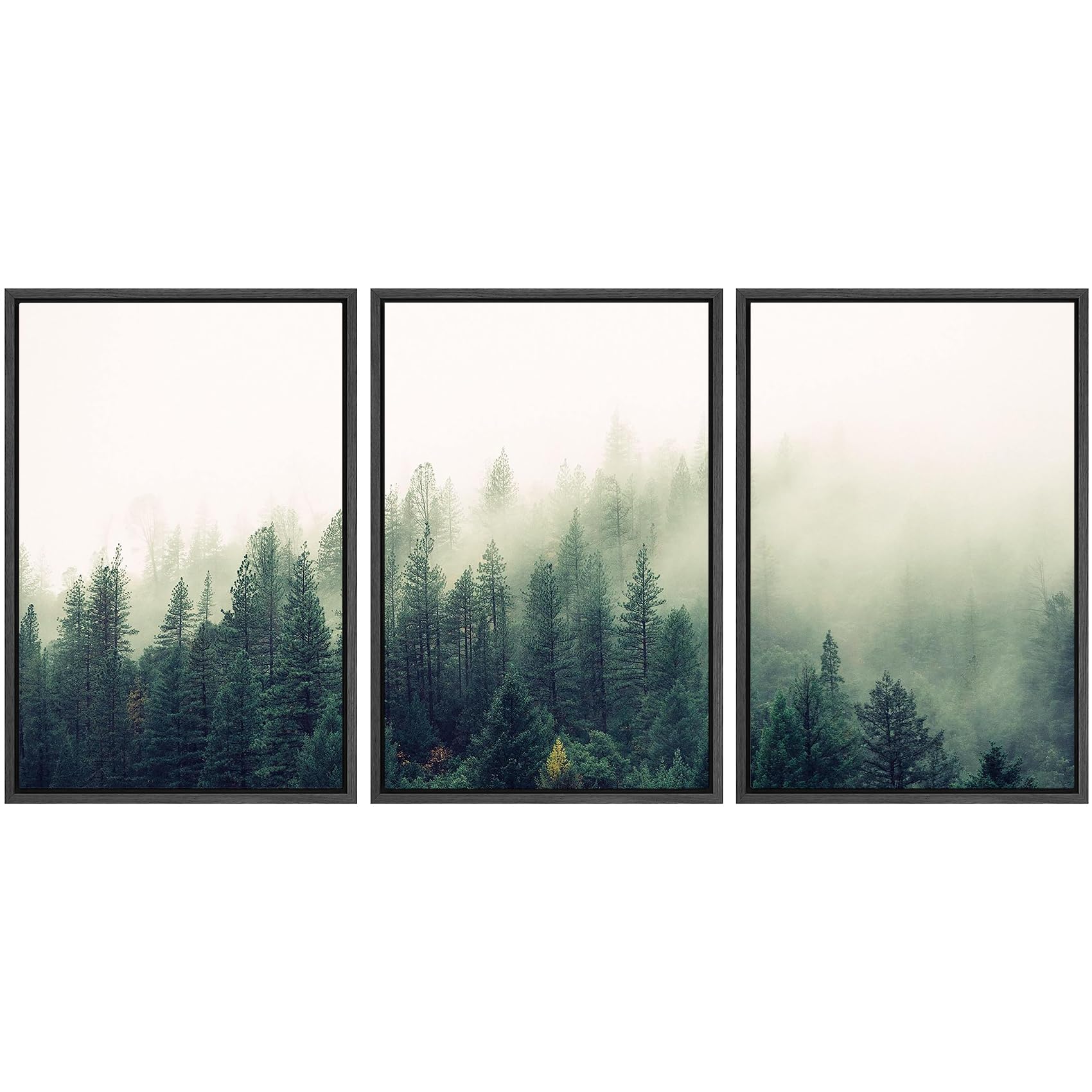 SIGNWIN 3 Piece Framed Canvas Wall Art Foggy Mountains Canvas Prints Home Artwork Decoration for Living Room Bedroom - 24 ''x36 ''x3 Panels