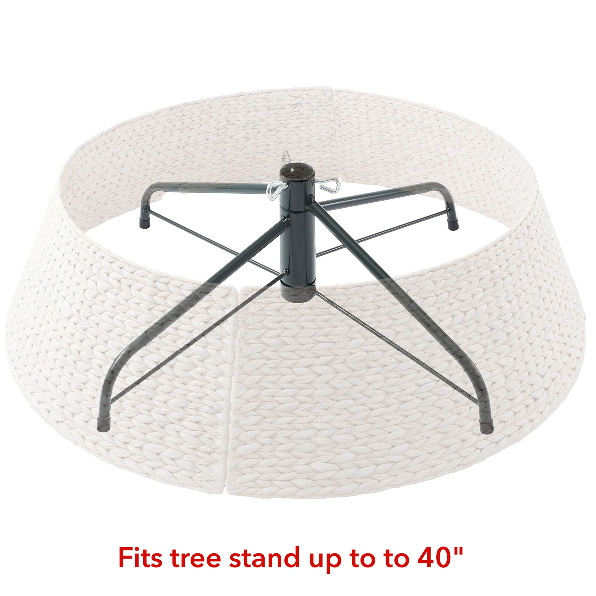 Casafield 24-Inch Christmas Tree Collar, Woven Water Hyacinth Tree Base Cover with Cord Cut Out, Whitewash