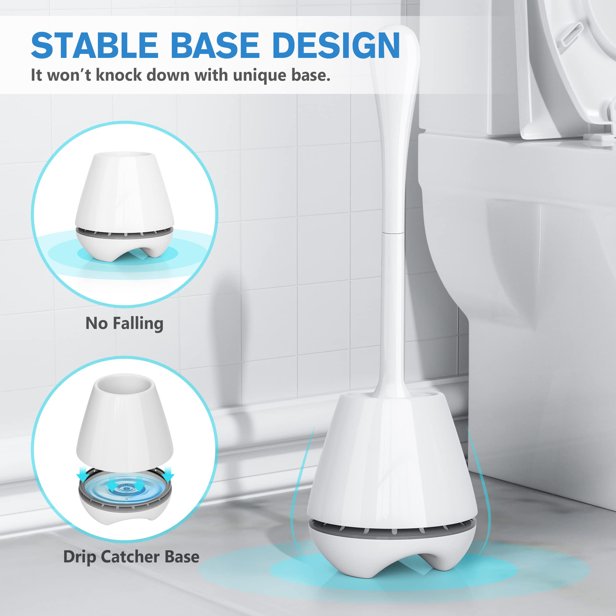 Uptronic Toilet Brush And Holder 2 Pack, Toilet Brush With Ventilated Holder, Toilet Bowl Brush With Long And Large Handle For B