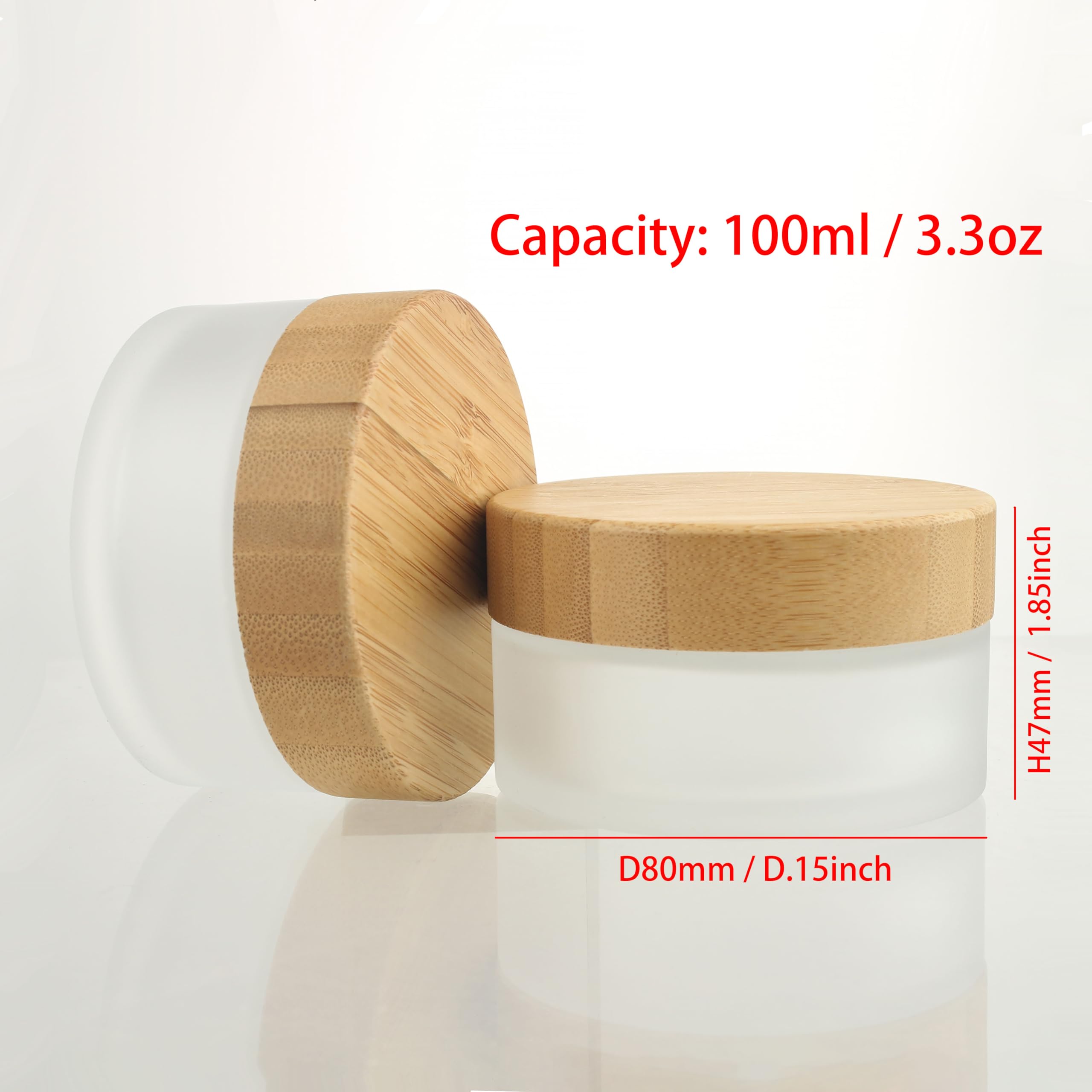 Cosidea 5Pcs Empty 3.33 Oz/100G Round Frosted Glass Jars With Bamboo Lids, Bamboo Cream Jar Refillable Cosmetic Travel Container