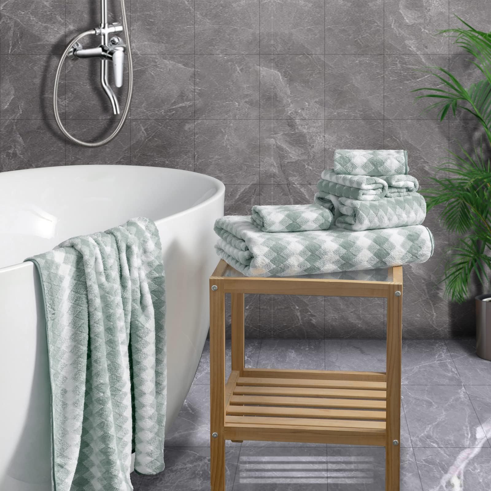 8 Piece Bathroom Towel Set Green |2 Oversized Large Bath Towels Sheet,2 Hand Towels And 4 Washcloths| 600Gsm Ultra Soft Luxury P