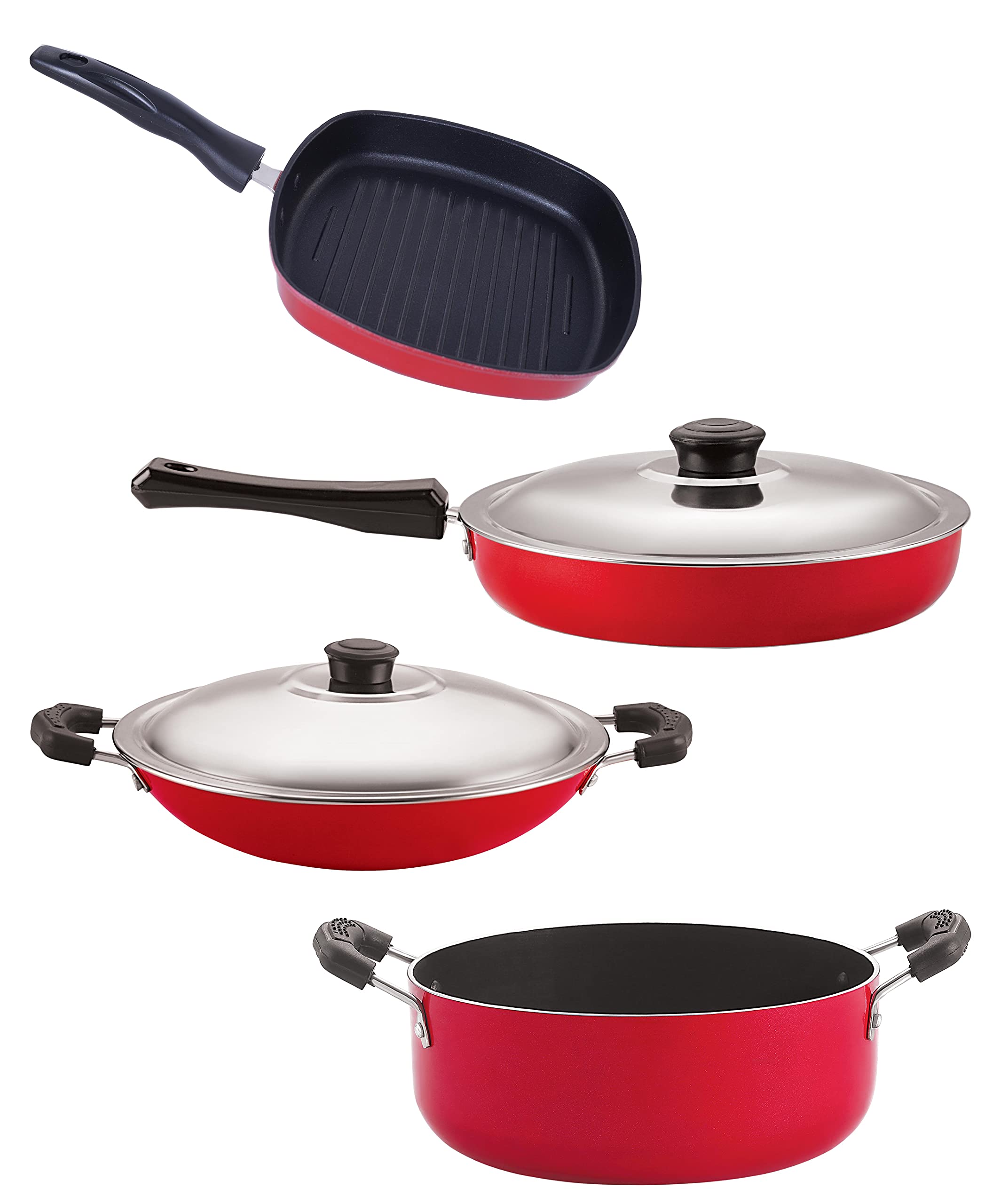Nirlon Kitchen Accessories For Home Cooking Non Stick Pots And Pan Set Of 4 Pieces (Fp10_Ac_Gp22.5_Cs24)