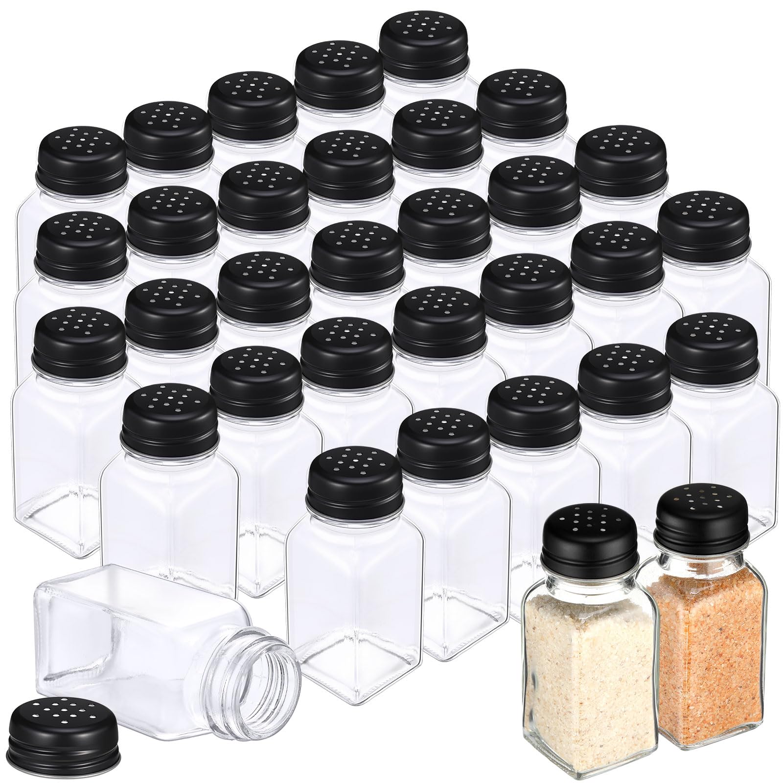 Bokon 48 Pack Glass Salt Shaker Bulk with Stainless Lids 2.7oz Small Spice Shaker for Kitchen Restaurants and Catering Wedding P