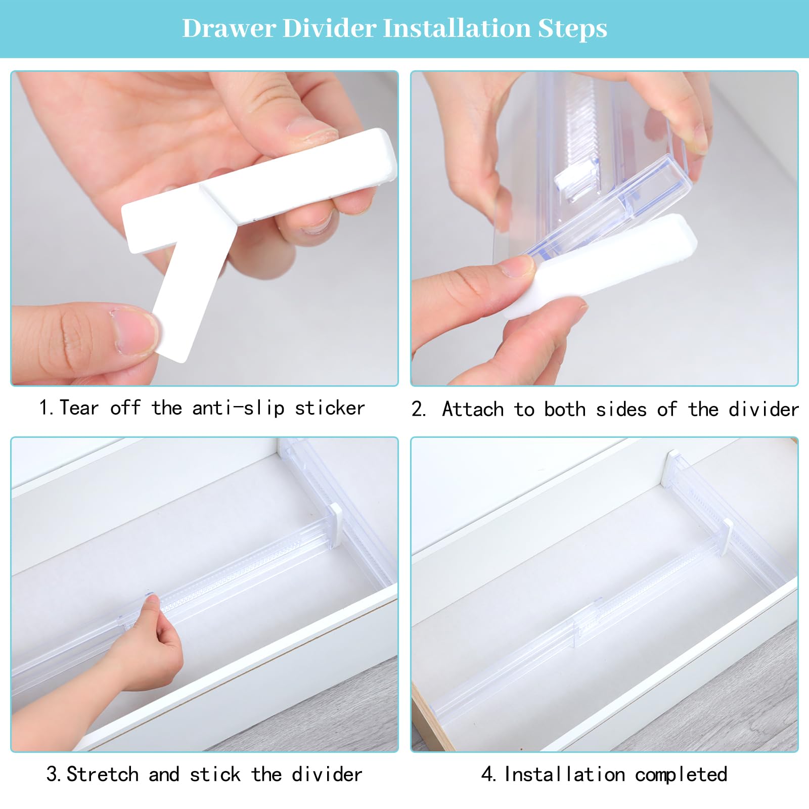 Drawer Dividers, 6 Pack Adjustable Drawer Organizers 3.2'' High Expandable from 11.3-20'' Clear Expandable Dresser Organizer for