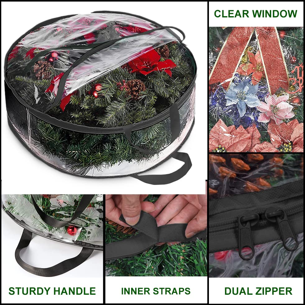 ProPik Christmas Wreath Storage Bag 36 - 2 Pack Clear Christmas Wreath Storage Container- Garland Holiday Artificial Wreath Stor