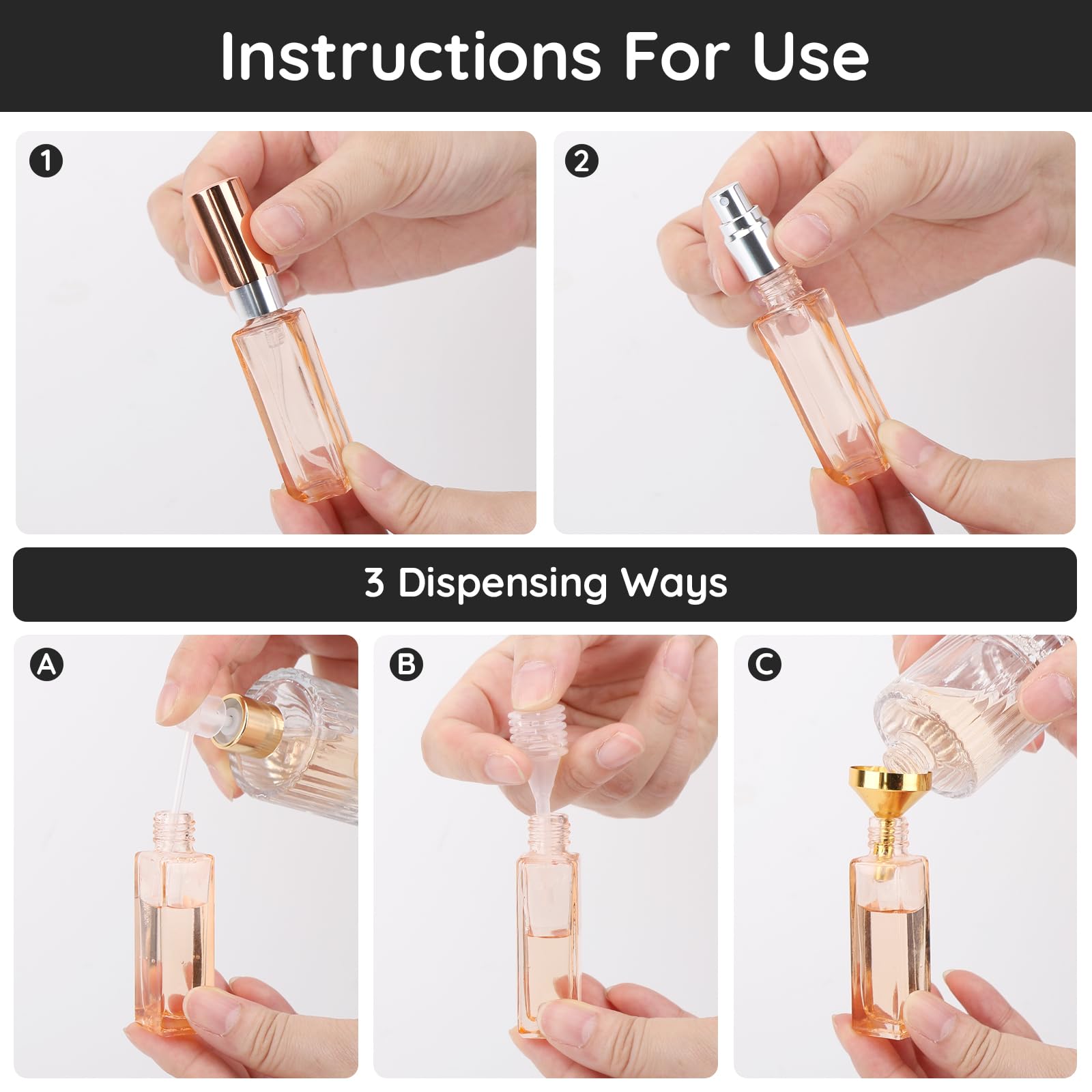 Segbeauty Refillable Perfume Bottle Travel, 6 Pack Perfume Spray Bottles Black Gift Box Set, 10Ml Mini Glass Perfume Atomizer Tr