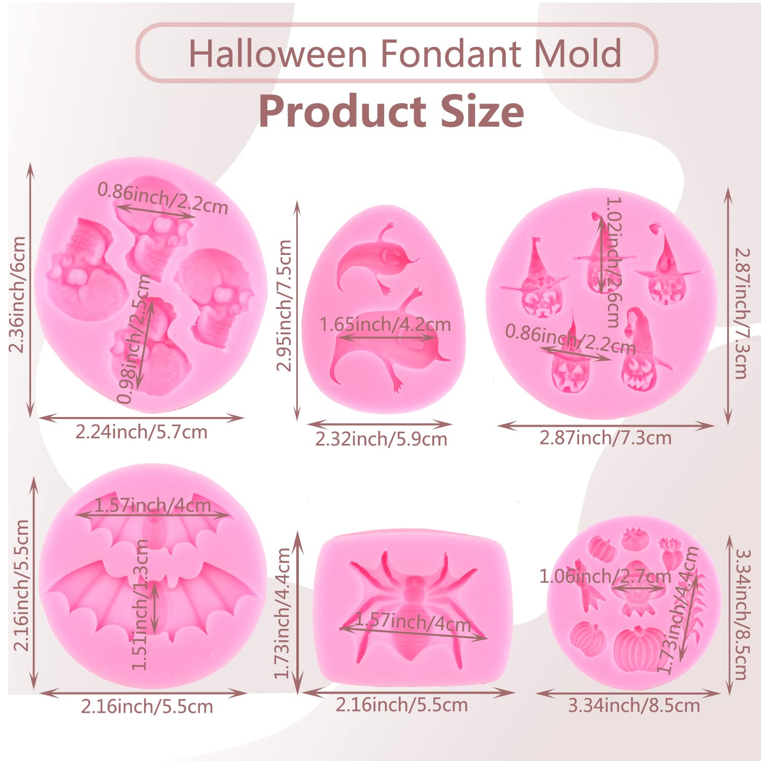 Miyahouse Halloween Fondant Cake Molds Skeleton Head Skull Silicone Mold Spider Bat Pumpkin Ghost Candy Mold For Halloween Cake