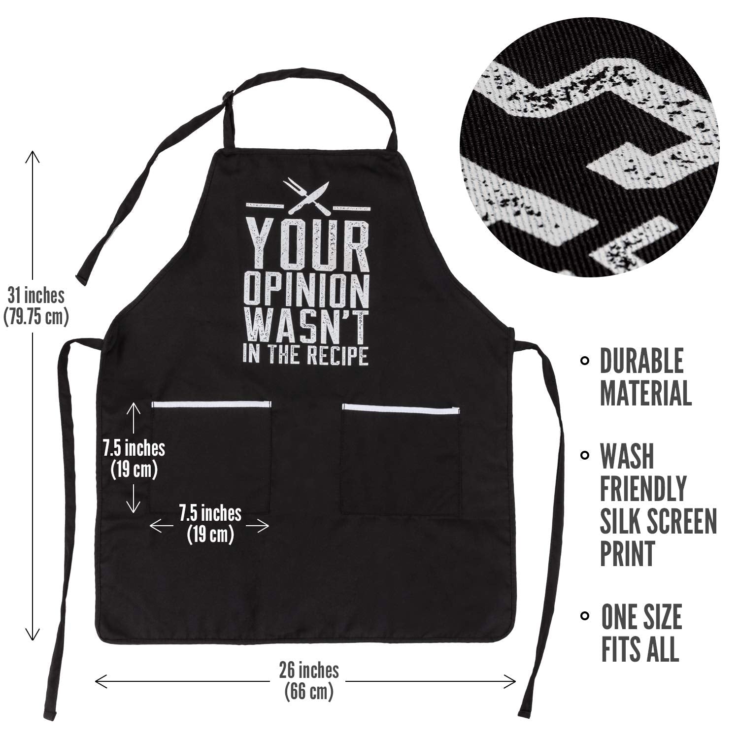 Funny Apron For Women And Men With 2 Large Pockets - Your Opinion Wasnt In The Recipe One-Size-Fits-All Adjustable Cotton/Poly C