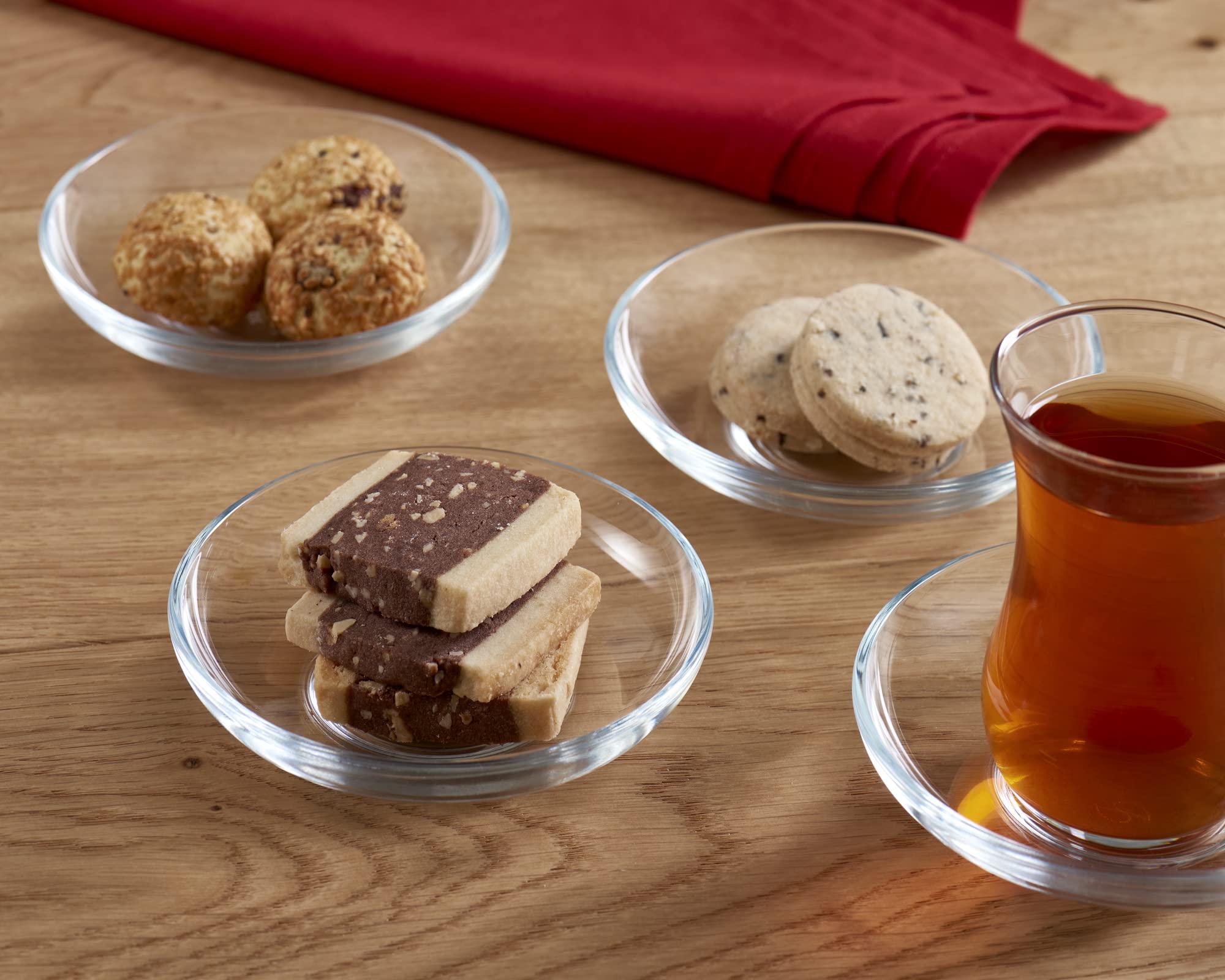 Pasabahce Premium Clear Glass Plate Saucers Set Of 6, Safe In Microwave, Great For Servicing Cookies, Snacks, Fruits, Coffee, An