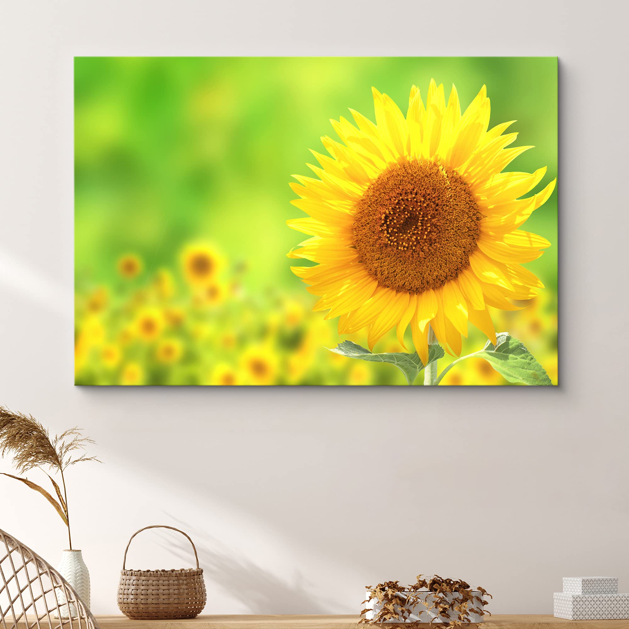 Signford Canvas Print Wall Art Sunflower Closeup With Bokeh Effect Floral Plants Photography Realism Contemporary Scenic Colorfu
