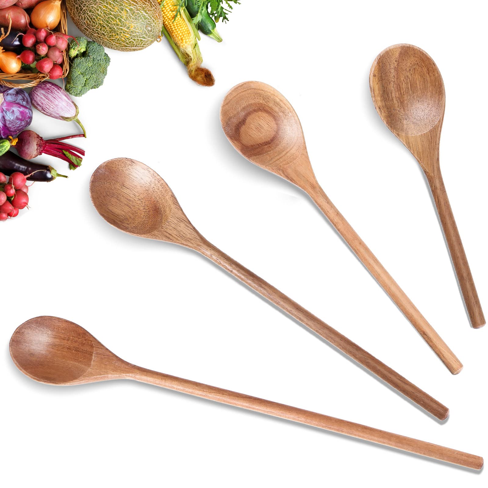 4 Pieces Acacia Wooden Spoon 8, 10, 12, 14 Inch Mixing Wooden Utensils Cooking Spoon For Kitchen Mixing Salad Tasting Baking Sti