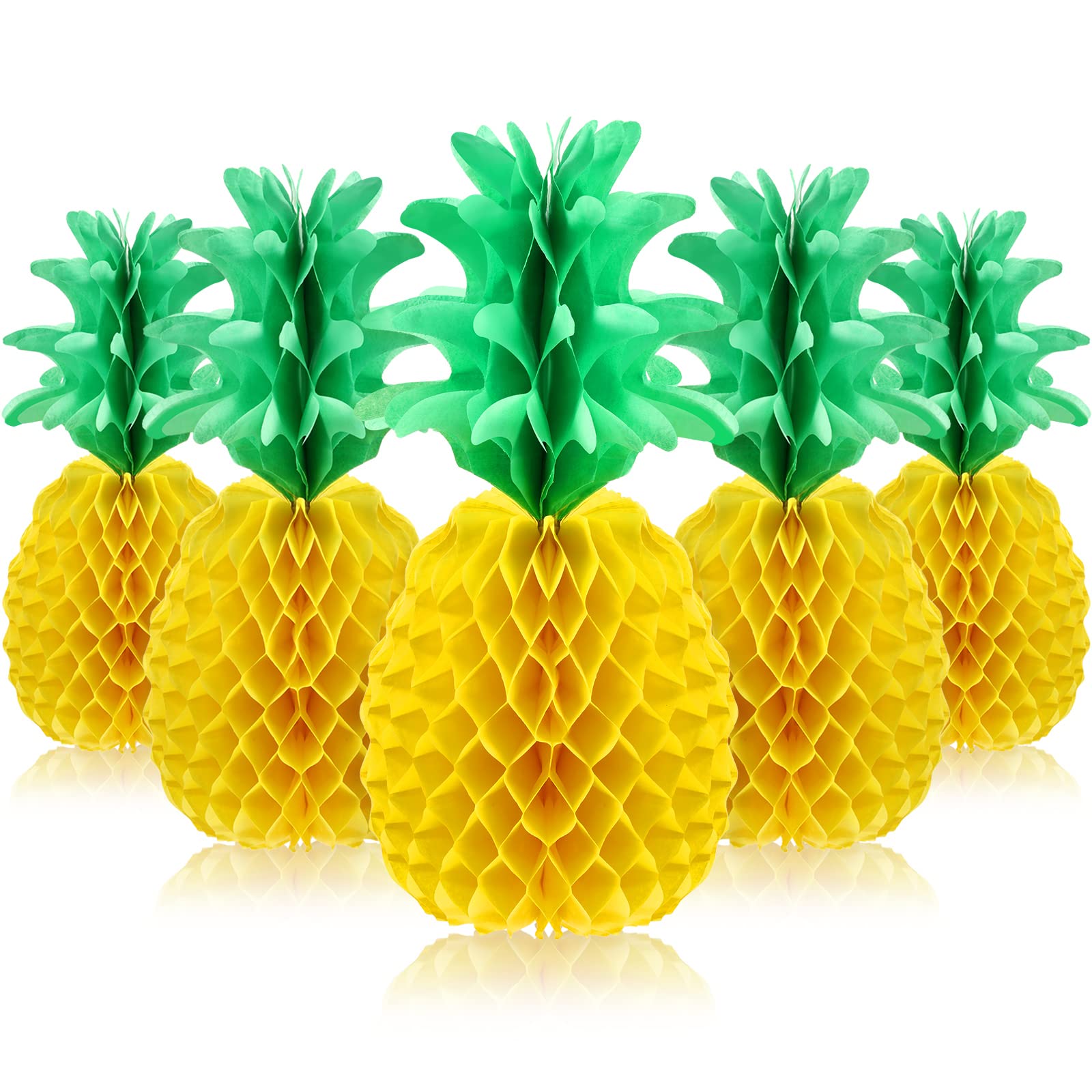Blulu 6 Pieces 14 Inch Pineapple Honeycomb Centerpieces Tissue Paper Pineapple Table Hanging Decorations for Tropical Luau Hawai
