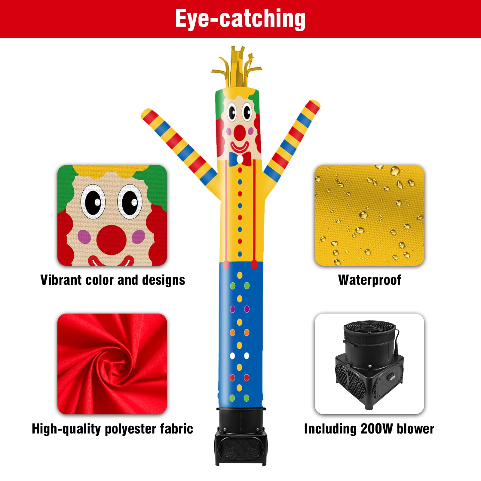 GOODENY 7FT Tall Inflatable Tube Man Clown Wacky Wavy Dancing Guy with Weather-Resistant Blower (9  Diameter) for Outdoor Decora