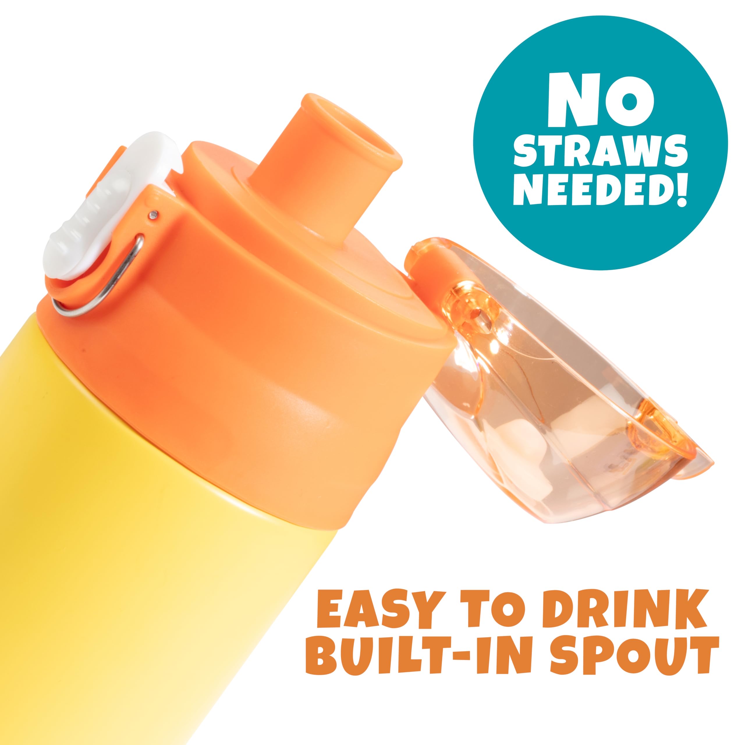 Stainless Steel 13 Oz Insulated Water Bottle For Girls Or Boys (Yellow)- Easy To Use For Kids- Reusable Spill Proof Bpa-Free, Fi