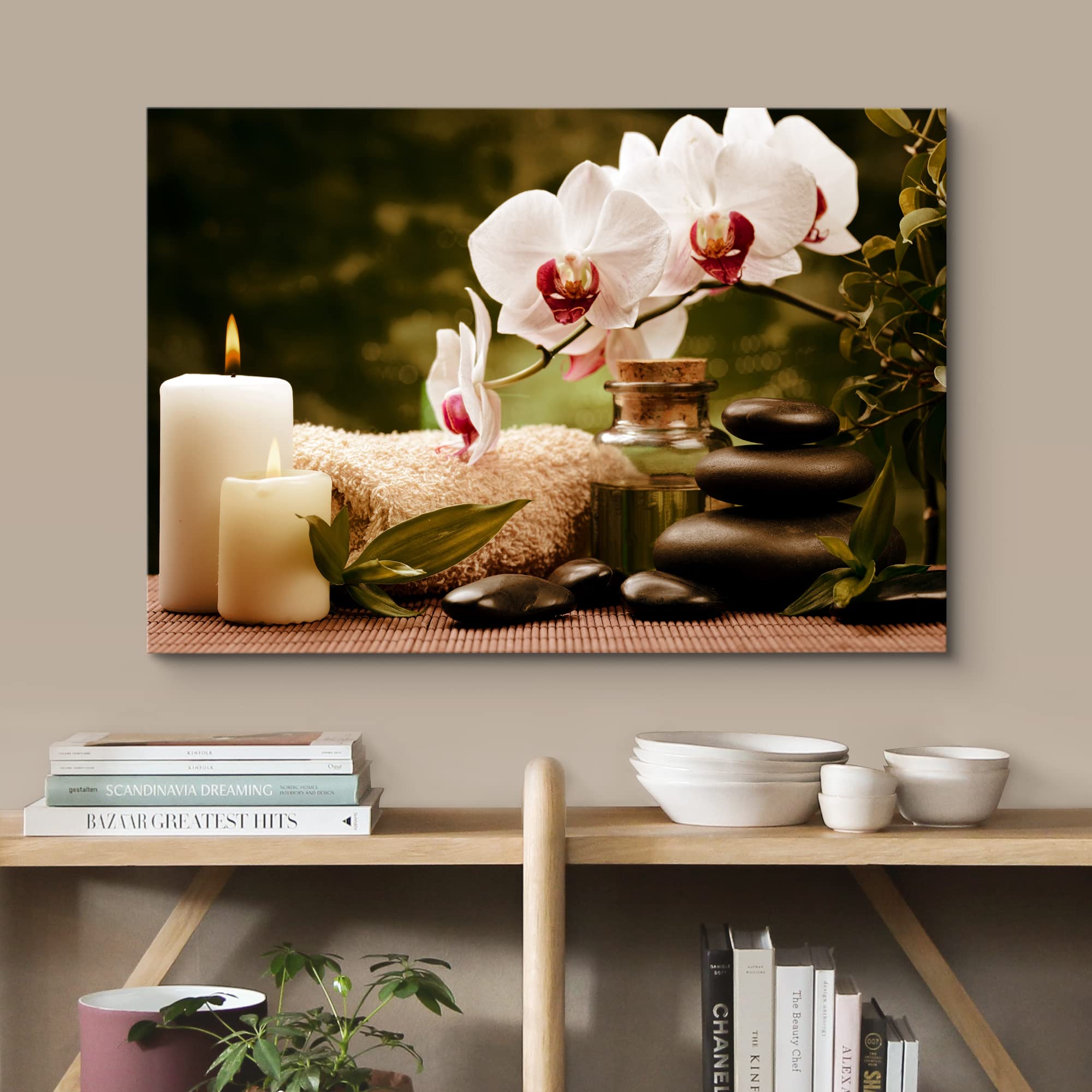 Wall26 Canvas Print Wall Art Retro Orchid Flower Massage Stone Meditation Candles Nature Wilderness Photography Realism Rustic L