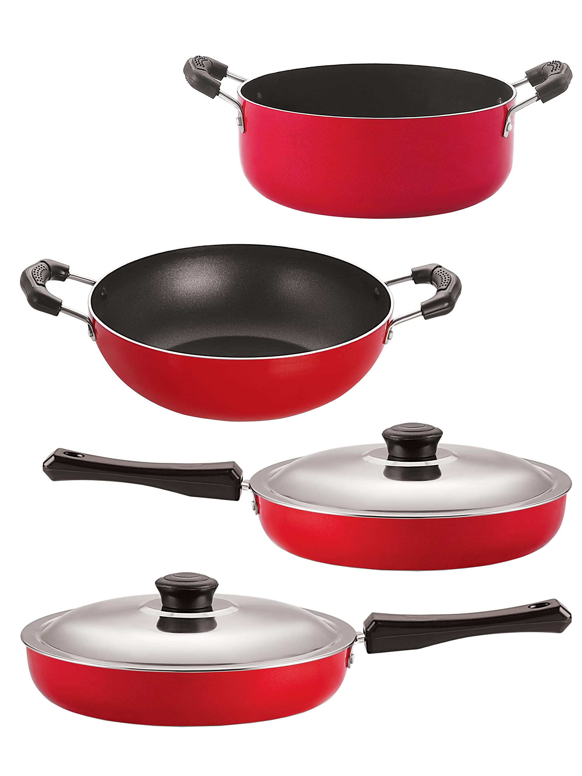 Nirlon Non Stick Aluminium Heat Resistance Cookware Set Of 4 Pieces With Bakelite Handle (Fp11_Fp12_Kd12_Cs24)