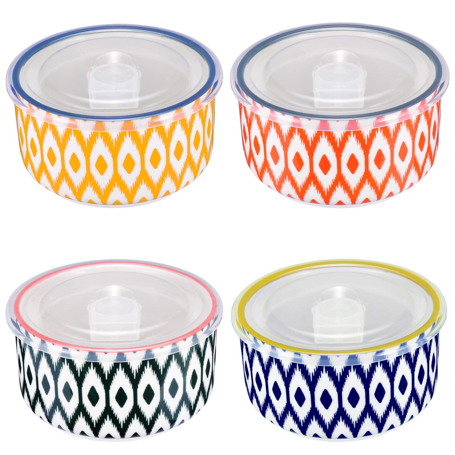Miicol Ceramic Bowls With Lids Set Of 4, Porcelain Food Storage Containers 23Oz, Colorful Kitchen Bowl For Meal Prep, Mixing And