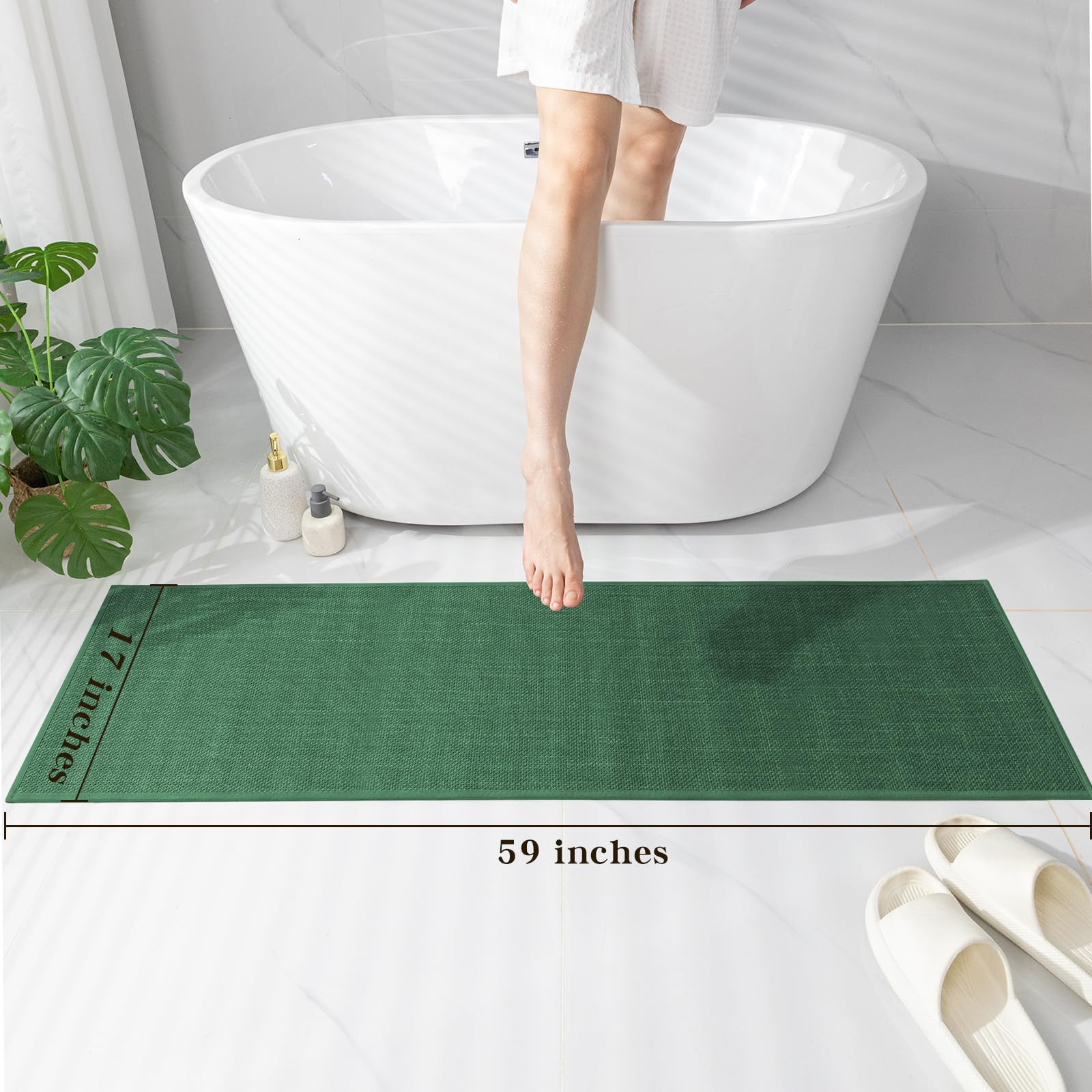 Chakme Bathroom Rugs Mat 59X17, Ultra Thin Non Slip Bath Mat Runner Quick Dry Absorbent Bath Mat For Bathroom Floor, (Green, 59'