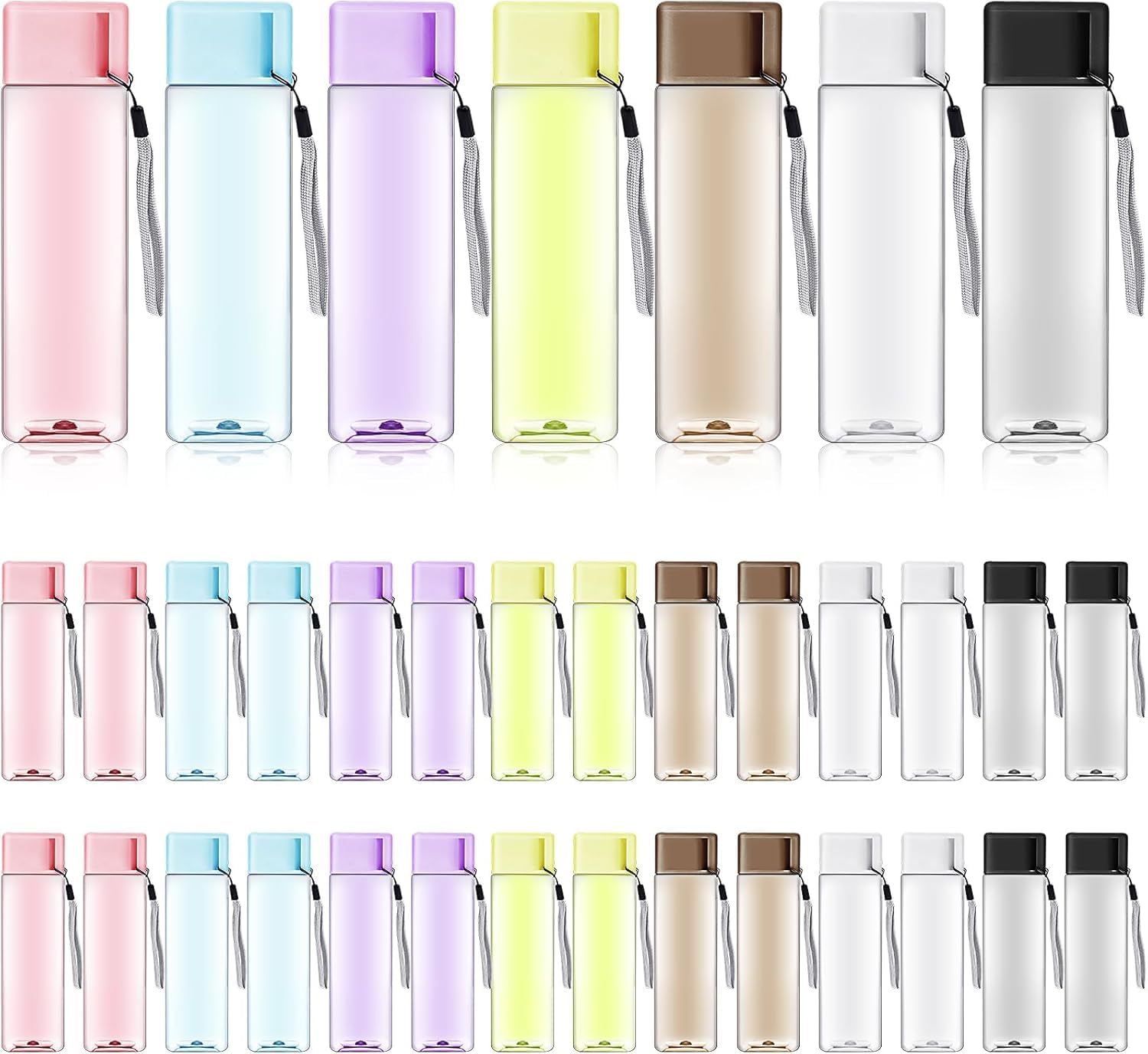 Komphy 35 Pcs Water Bottle Bulk 17 oz Reusable Leak Proof Portable Bottles Plastic Sports Drink Bottles Large for Kids Adults fo