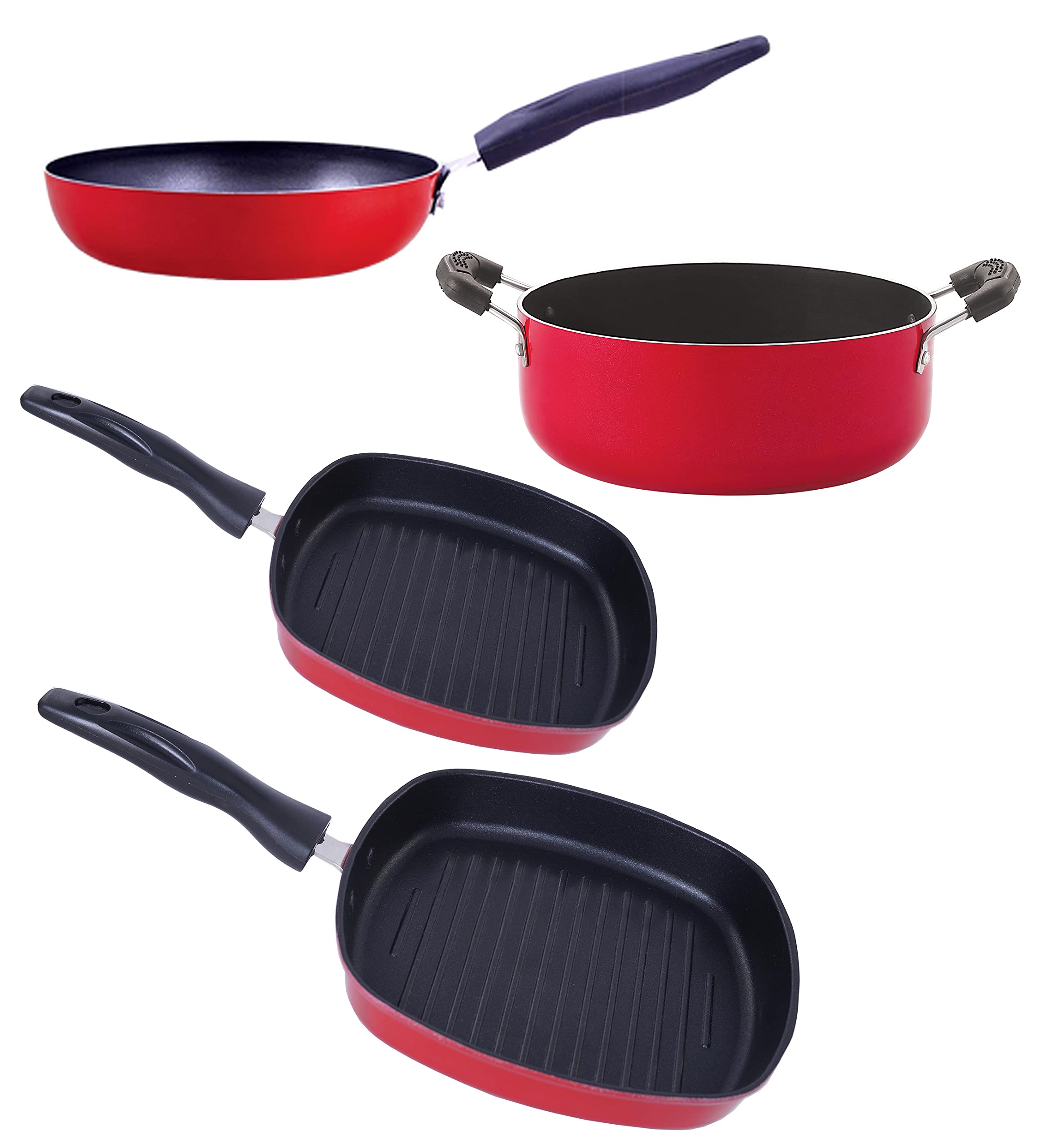 Nirlon Aluminium Non Stick Kitchen Essentials Cookware Set, 4 Pieces(Cvg_Gp22.5_Gp24.5_Cs24)