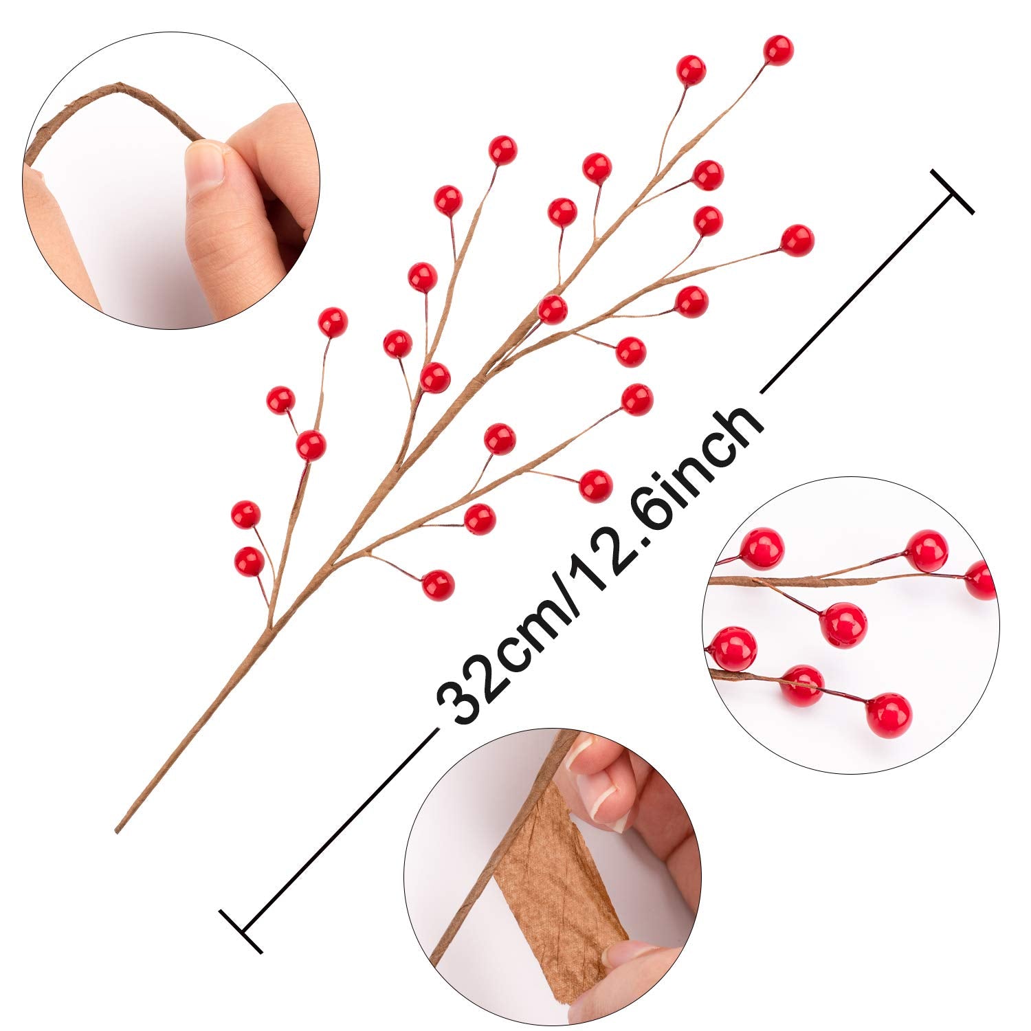 Whaline Christmas Red Berry Twig Stem, 12 Pack Artificial Burgundy Berry Picks for Christmas Tree Decorations, Valentines, Craft