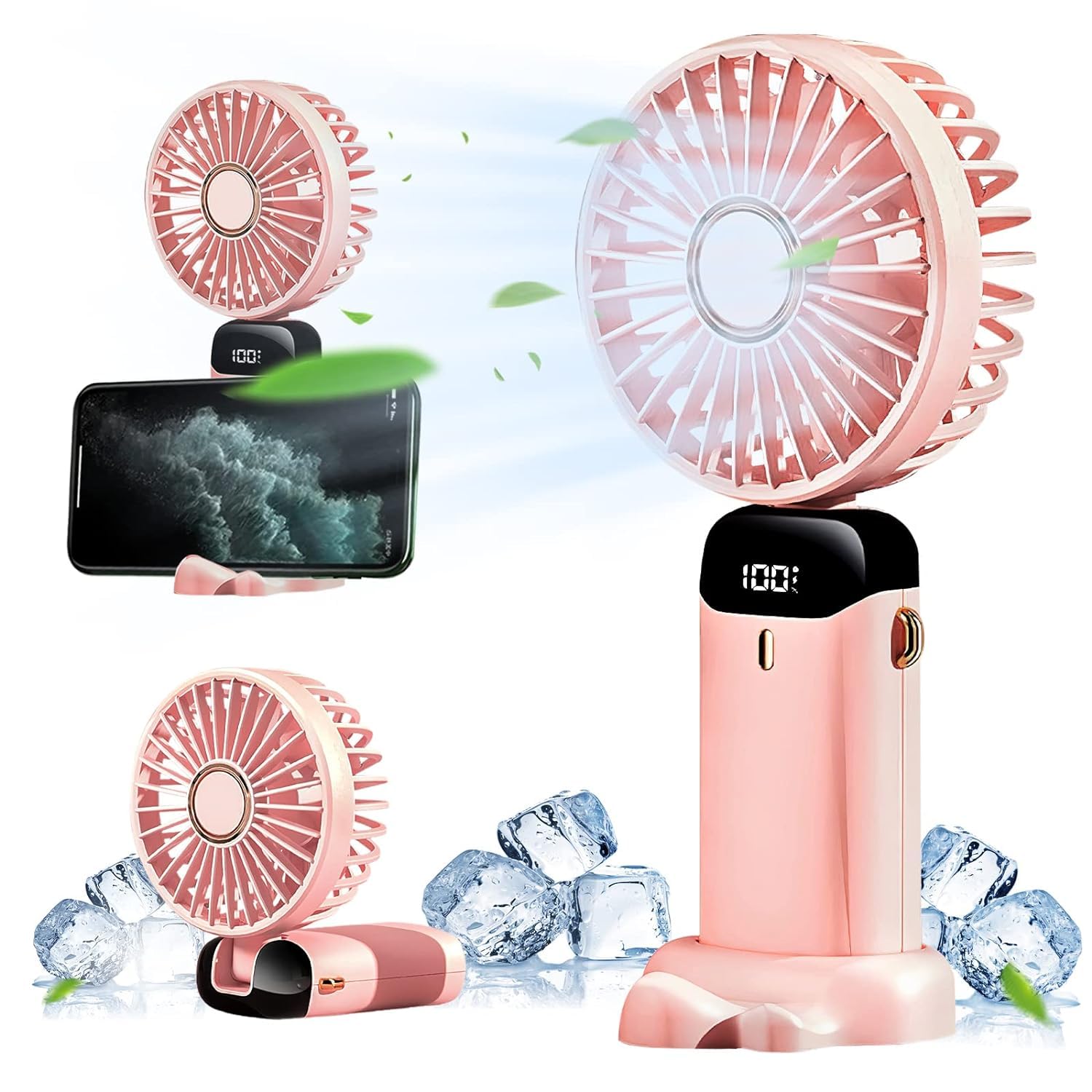 Ozoy Powerful Rechargeable Table Fan With Led Light For Home, Office Desk, High Speed, Table Fan For Kitchen (MikyHand FanPink