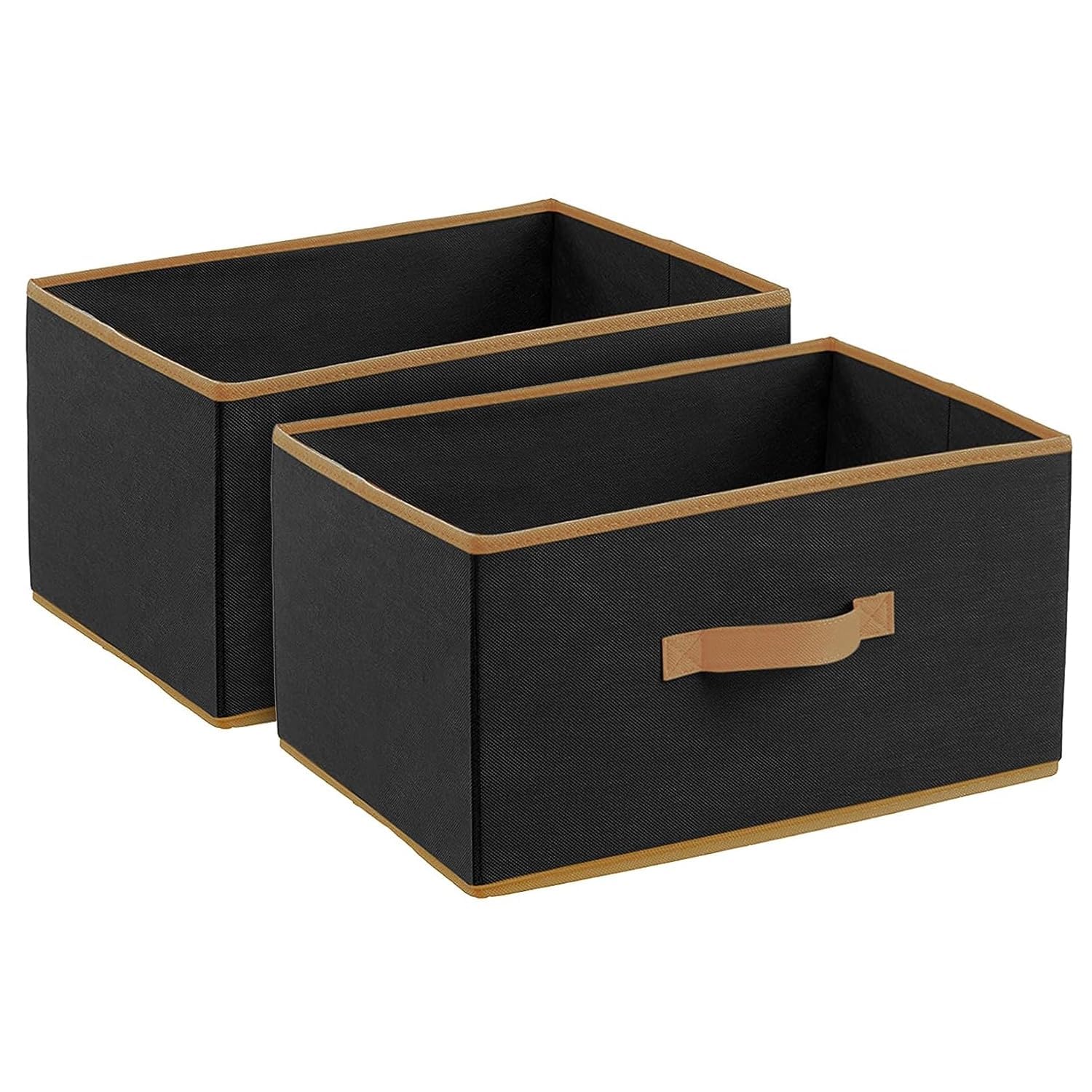 Kuber Industries Drawer Storage Box|Foldable Toys Organizer For Kids|Closet Box With Pull Out Handle|Pack Of 2 (Black), NonWove