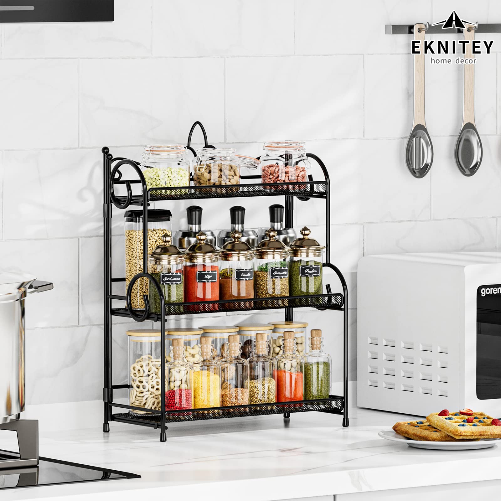 Eknitey Bathroom Counter Organizer - 3 Tier Spice Rack Organizer Skincare Countertop Organizers For Bathroom Kitchen Bedroom Bla