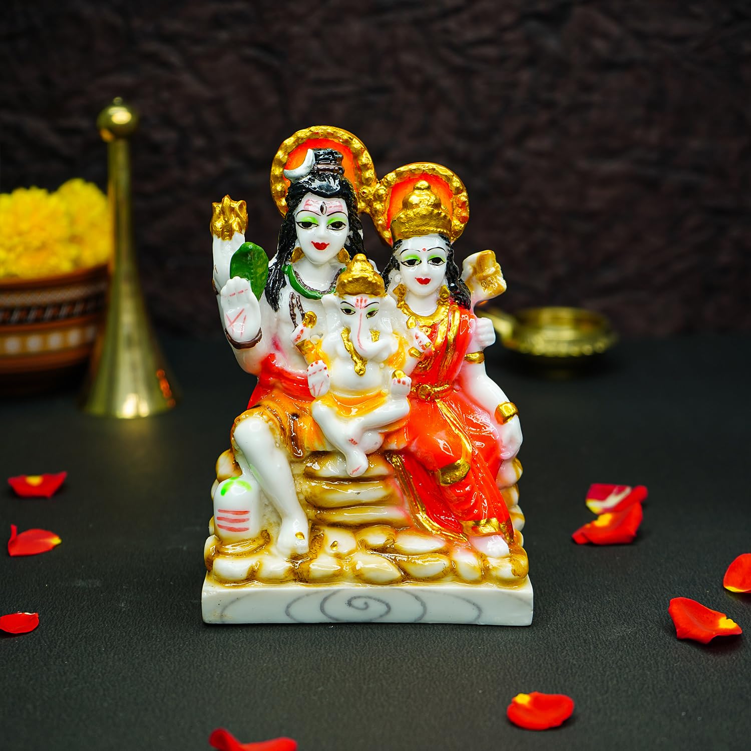 Ekhasa Hand Painted Shiv Parivar Murti (5 Inch) | Marble Dust Shiv Parvati Murti For Pooja Room, Home Decor & Office | Resin Shi