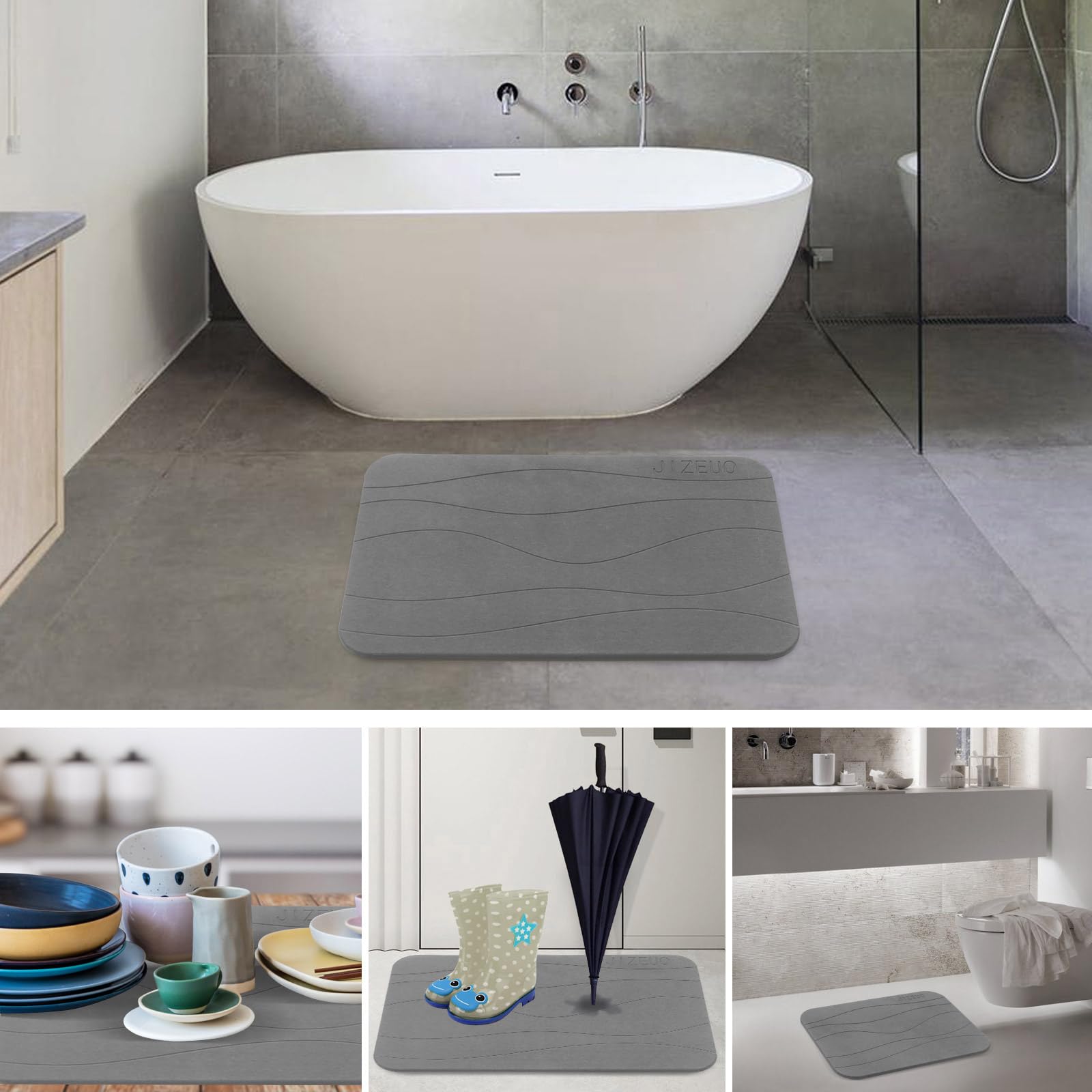 Jizeuo Stone Bath Mat, Set Of 3,Diatomaceous Earth Shower Mat, Non-Slip Super Absorbent Quick Drying Bath Mat For Bathroom Floor