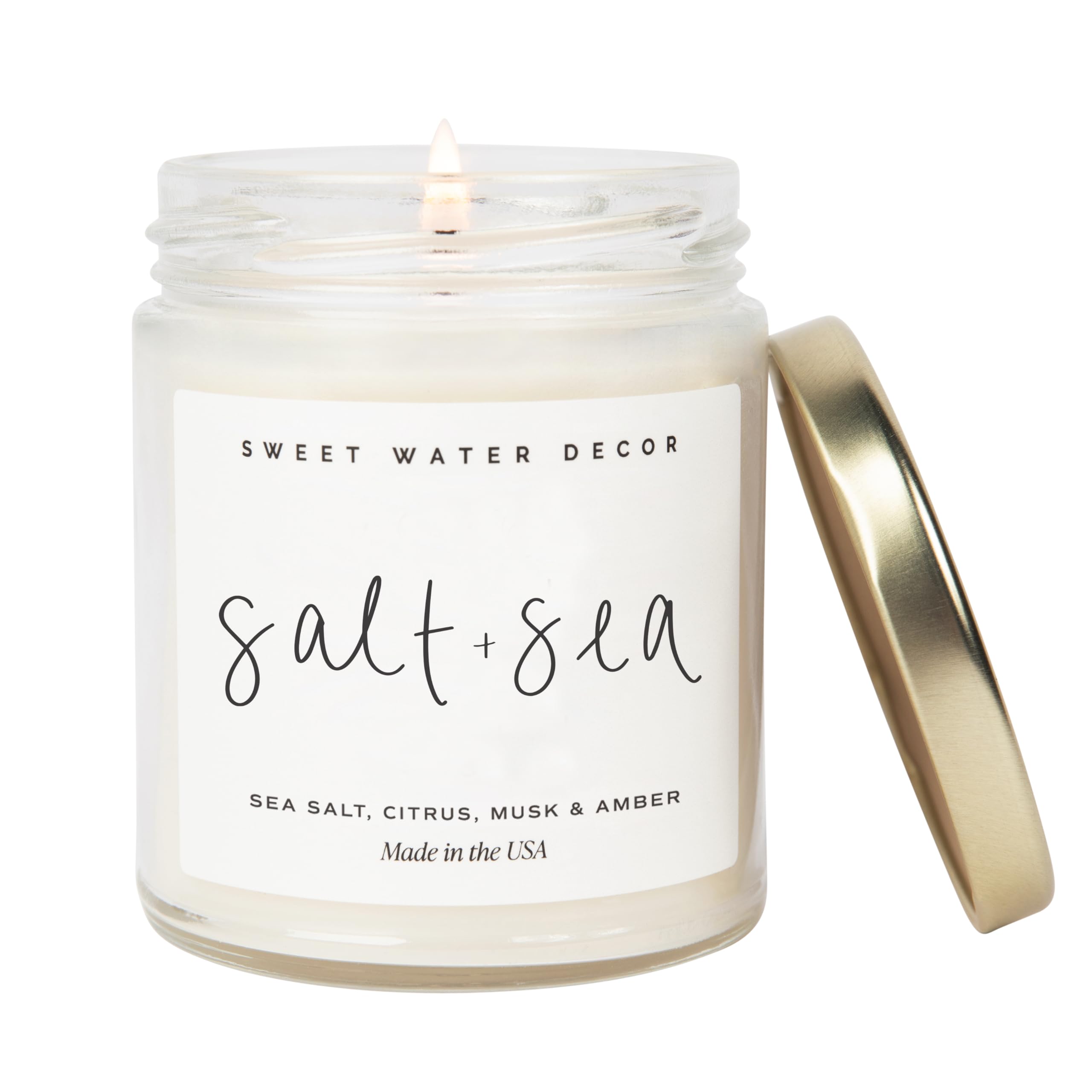 Sweet Water Decor Salt and Sea Candle - Sea Salt, Citrus, Amber, Musk, Beach Scented Soy Candles for Home - Coastal Decor for Be
